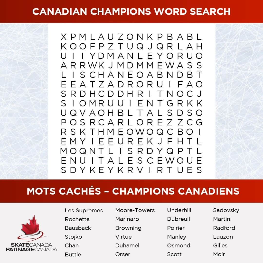 Skate Canadaさんのインスタグラム写真 - (Skate CanadaInstagram)「Need something fun to do today? Try our Skate Canada Word Search & see if you can find the past and current national champions. Don’t forget to tag your friends to see if they’re up for the challenge! / Vous voulez faire quelque chose d’amusant aujourd’hui? Essayez nos mots cachés de Patinage Canada pour tenter de trouver les champions anciens et actuels. N’oubliez pas d’identifier vos amis pour les mettre au défi!」5月29日 23時00分 - skate_canada