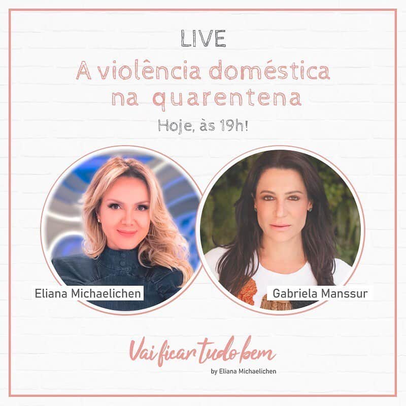 Eliana Michaelichin Bezerraのインスタグラム：「Espero vcs para uma conversa séria, necessária e urgente. A promotora de justiça Gabriela Manssur (@justicadesaia) vai responder tudo sobre violência doméstica que vêm aumentando muito na quarentena. Infelizmente, neste isolamento social, muitas mulheres, crianças e adolescentes estão precisando de ajuda. Vamos ficar atentos. HOJE às 19h, ao VIVO. #violenciadomestica #live #promotoradejustiça #gabrielamanssur #juntassomosmaisfortes #vaificartudobem」