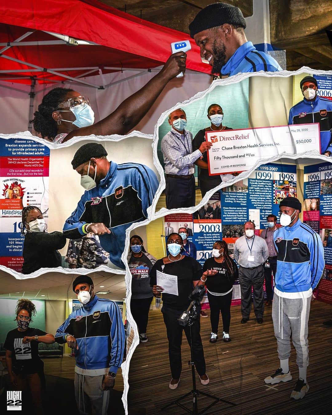 ルディ・ゲイのインスタグラム：「Tough times don’t last but tough people do!! Honored to visit the staff at @chasebrexton Health Care in my hometown of Baltimore and present a 50k check on behalf of @directrelief, who have been working tirelessly to treat patients throughout the pandemic. Thank you to all frontline workers and stay safe 🙏🏾」