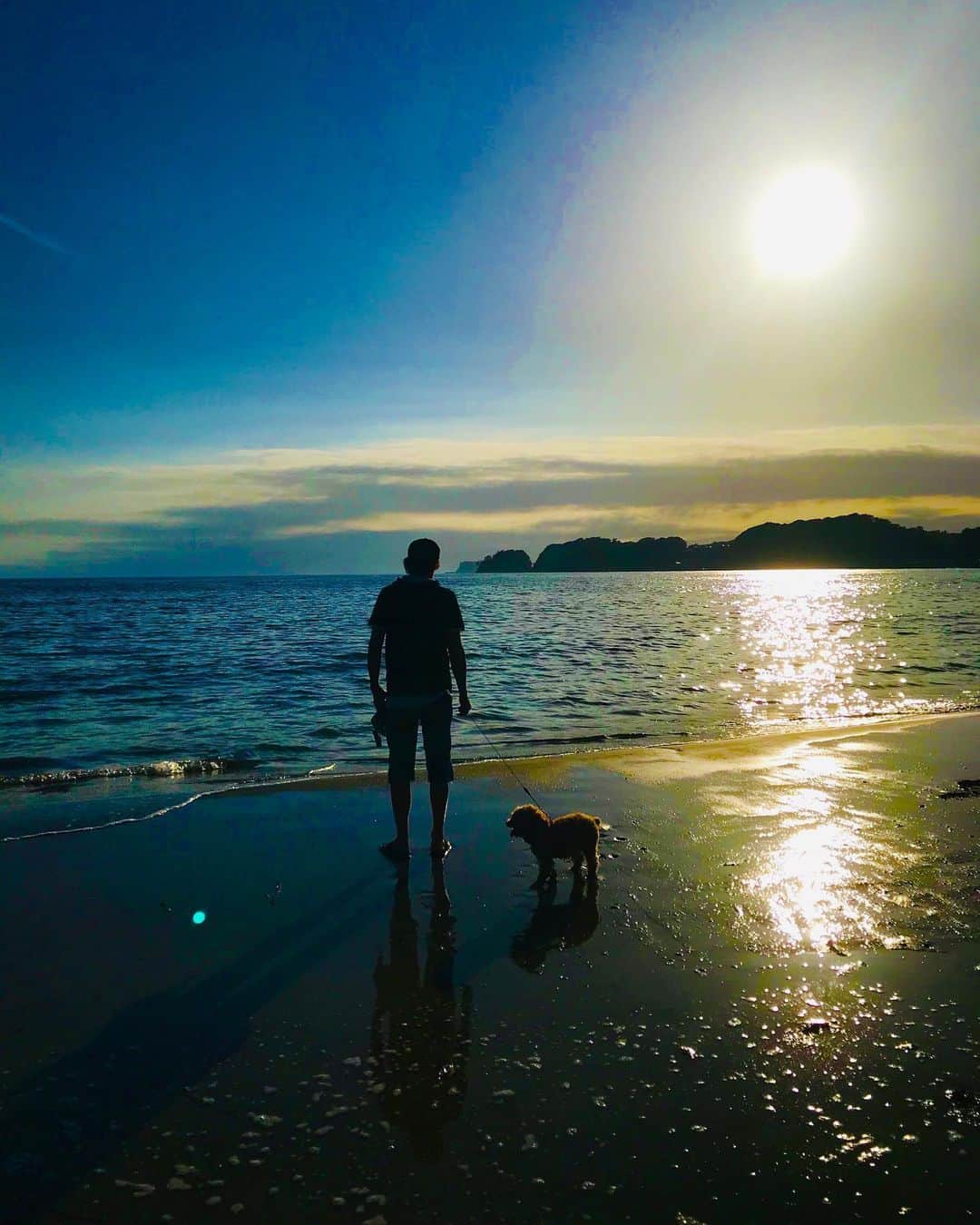 マイケル富岡のインスタグラム：「今年は どんな夏になるのだろうか…positive vibes♡モコと海散歩 #愛犬 #愛犬家 #癒し #love #mybaby #nature #actorslife #actor #shooting #マイケル富岡 #タレント #俳優 #撮影 #idcmarjun #gah #generalamericanhome #walkingmybaby #positivevibes #海 #beach #ocean #surf #family」