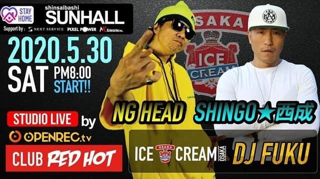DJ FUKUのインスタグラム：「今晩5/30(土)20時生配信開始🎤🎧 見逃し厳禁📱 #アイスクオンライン #shingo西成 #nghead #djfuku #マル秘ゲスト #openrectv」