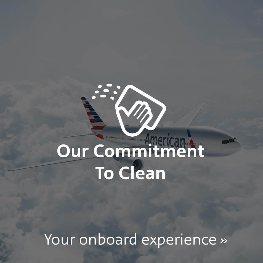 アメリカン航空のインスタグラム：「At every step of your journey, we’re committed to your well-being with our enhanced onboard cleaning procedures. #YouAreWhyWeFly」