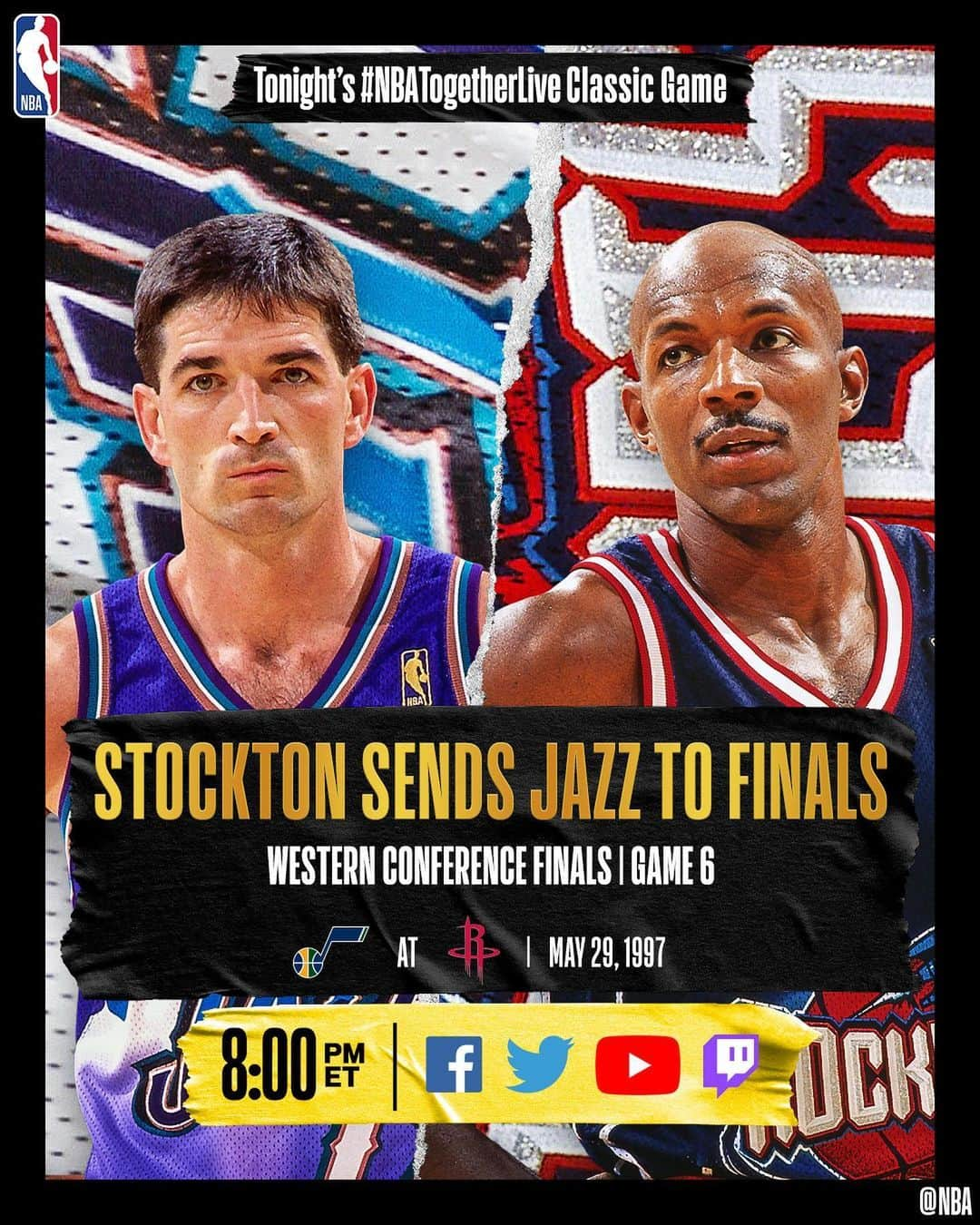 NBAさんのインスタグラム写真 - (NBAInstagram)「Tonight’s #NBATogetherLive Classic Game will feature John Stockton's game-winner from @utahjazz / @houstonrockets Game 6 of the Western Conference Finals (5/29/1997)! We’re streaming it live & watching together on @NBA Twitter, Facebook, YouTube and Twitch at 8:00pm/et. #TissotBuzzerBeater」5月30日 4時18分 - nba