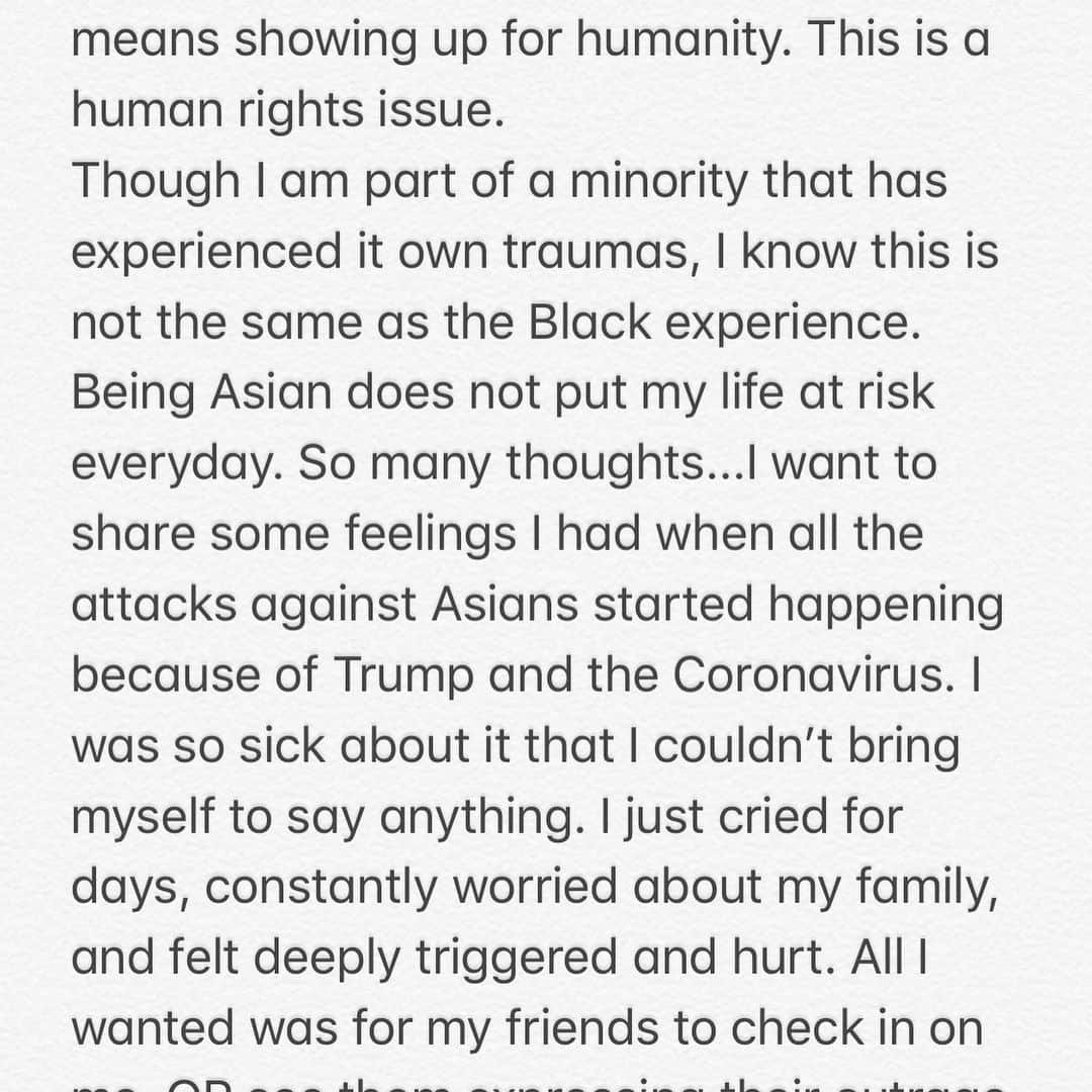 エレン・ウォンさんのインスタグラム写真 - (エレン・ウォンInstagram)「Some thoughts. I want to learn. I want to do better. As people it is our duty and responsibility to speak up when we witness injustice. We must advocate for those who are hurting, because without collective action we as a human race cannot survive. I think about all the protests against the Vietnam War and bombings in Cambodia. My family would not be here without people calling out injustices. I would not have been born. Time to speak up. #asiansforblacklives #blacklivesmatter #asians4blacklives #policebrutality #icantbreathe」5月30日 15時12分 - ellewongster