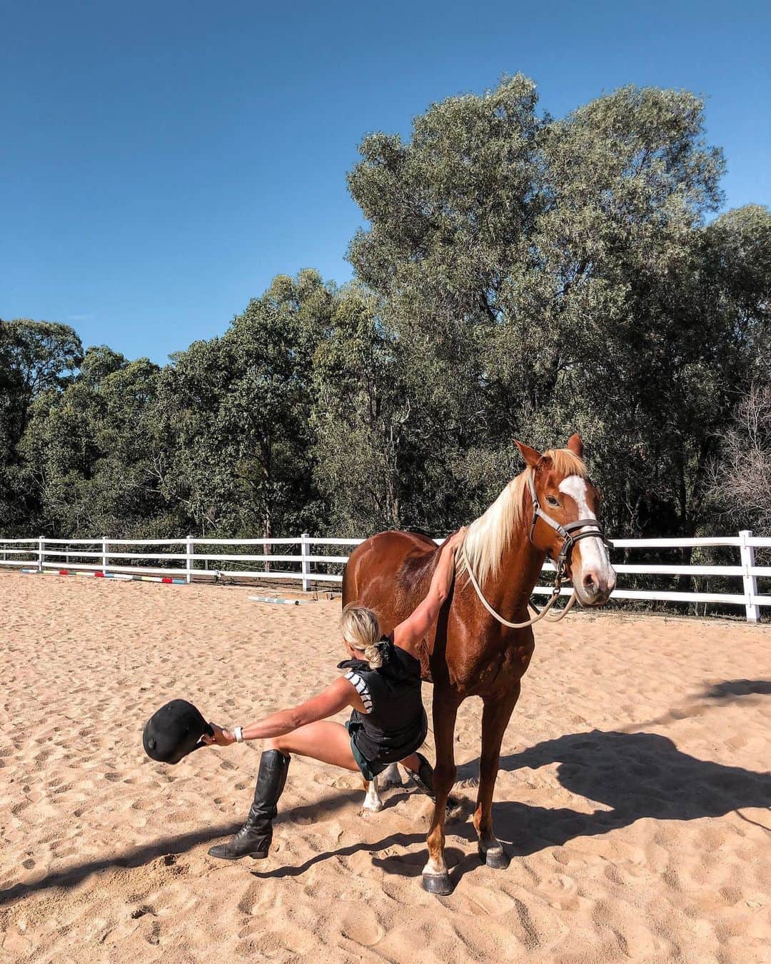 エミリー・シーボームのインスタグラム：「Apparently you have to fall 100 times to be a good rider. So naturally I’m pretty good! ✋🏼 if you are clumsy like me?  #clumsy #horseriding #horse #platinum #falling」