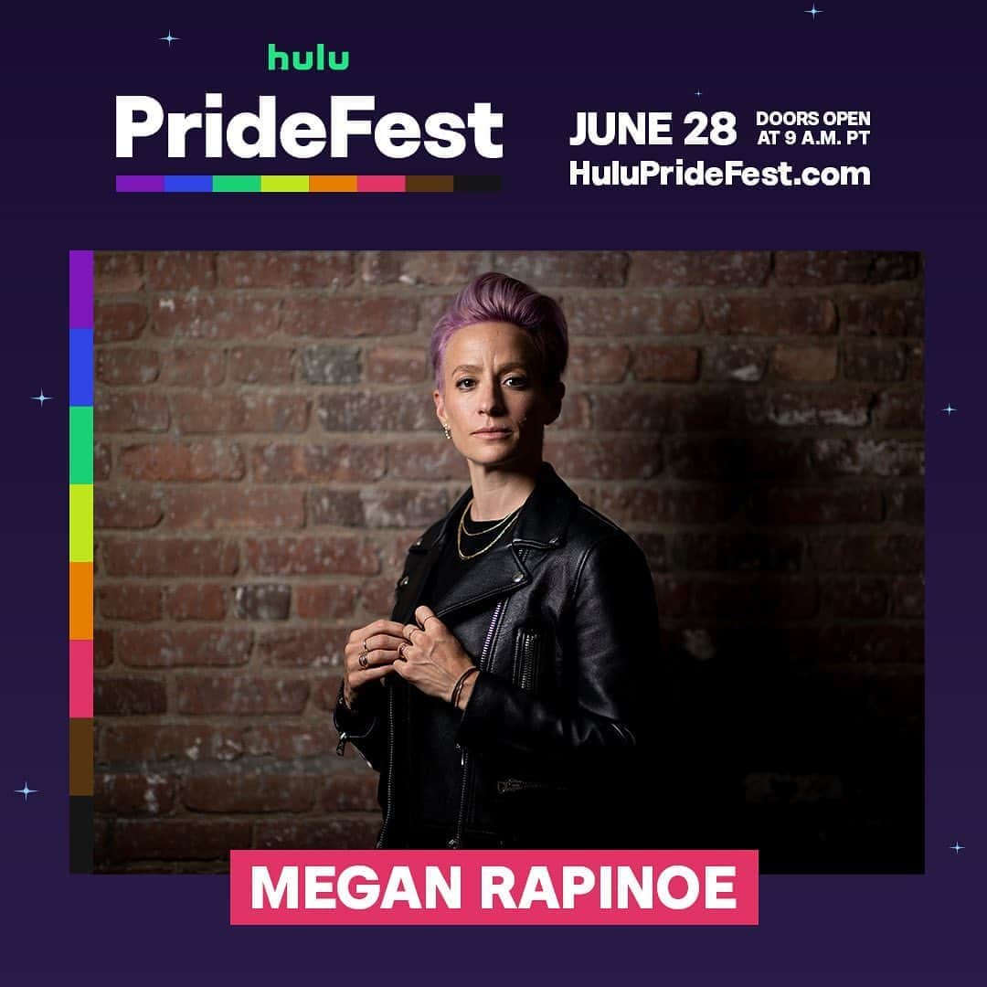 ミーガン・ラピノーのインスタグラム：「Tune in TODAY to see me speak at @Hulu PrideFest! Doors open at 9 am PT for an all-day virtual celebration of Pride! Find it at www.HuluPrideFest.com. #prideneverstops #hulu」