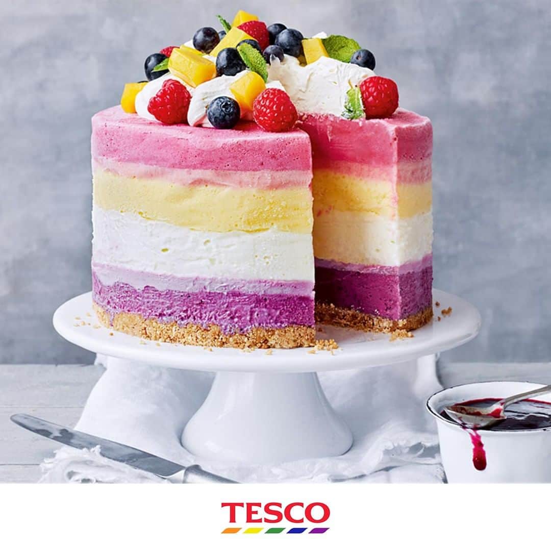 Tesco Food Officialさんのインスタグラム写真 - (Tesco Food OfficialInstagram)「Although we may not be marching for Pride this year, the show must go on... and we’ve just the showstopper to do it - a Frozen yogurt cake.  For the full recipe, search Rainbow frozen yogurt cake on Tesco Real Food.」6月28日 19時00分 - tescofood