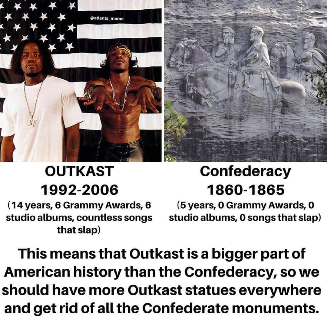 コリン・ハンクスのインスタグラム：「I mean, I sure as hell would go to that park if these two were the ones etched in stone. Imagine the party for that unveiling. One hell of a back drop for the stage...also, @andre3000 could have multiple statues around town in all his different looks. Makes more and more sense the more yathink about it .... Repost from @atlanta_meme • Ready for action, nip it in the bud, we never relaxin’ Outkast is EVERLASTING. 🙏👽 . . . . . . .  #atlantamemes #atlantameme #atlmemes #atlantacomedy #atlantajokes #wegotjokes #atlife #atlantalife #atlanta #atlantathings #atl4life  #atlien #atlhoe #atown #dirtysouth #atlanna #atlantalife #atlantaga #dirtysouthmemes #atlantaevents #stayatl #outkast」