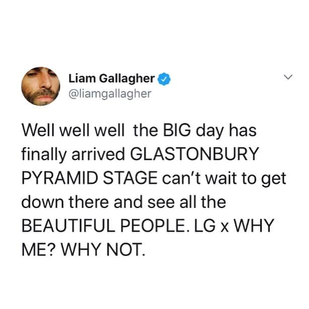 リアム・ギャラガーさんのインスタグラム写真 - (リアム・ギャラガーInstagram)「Glastonbury Festival 2019」6月28日 21時00分 - liamgallagher