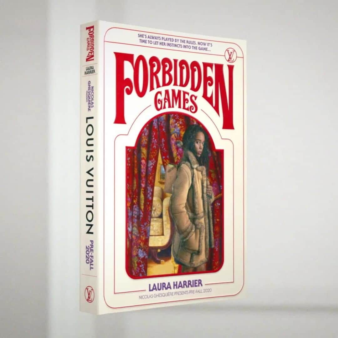 のインスタグラム：「Wanna play? #LauraHarrier reads from @nicolasghesquiere’s passion-soaked romance, “Forbidden Games”, where desire has its own rules of play. Join #LouisVuitton’s Fictional #LVPrefall20 Book Club via link in bio.  Art Direction @Ronnie.cooke.newhouse Director @mwepper Scriptwriter @christbollen Styling @marieameliesauve Set @stefanbeckman」