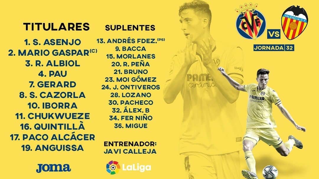 ビジャレアルCFさんのインスタグラム写真 - (ビジャレアルCFInstagram)「🆚 Valencia | ¡Y estos son los once titulares del Submarino para el derbi autonómico del #EstadioDeLaCerámica 🏟! ¡Vamos, groguets 💪! . 🆚 Valencia | Here are the 11 players in the Submarine’s starting lineup in the derby at the #EstadioDeLaCerámica 🏟! Let’s go, Yellows 💪! #Villarreal #futbol #football #soccer #LaLiga」6月28日 22時51分 - villarrealcf
