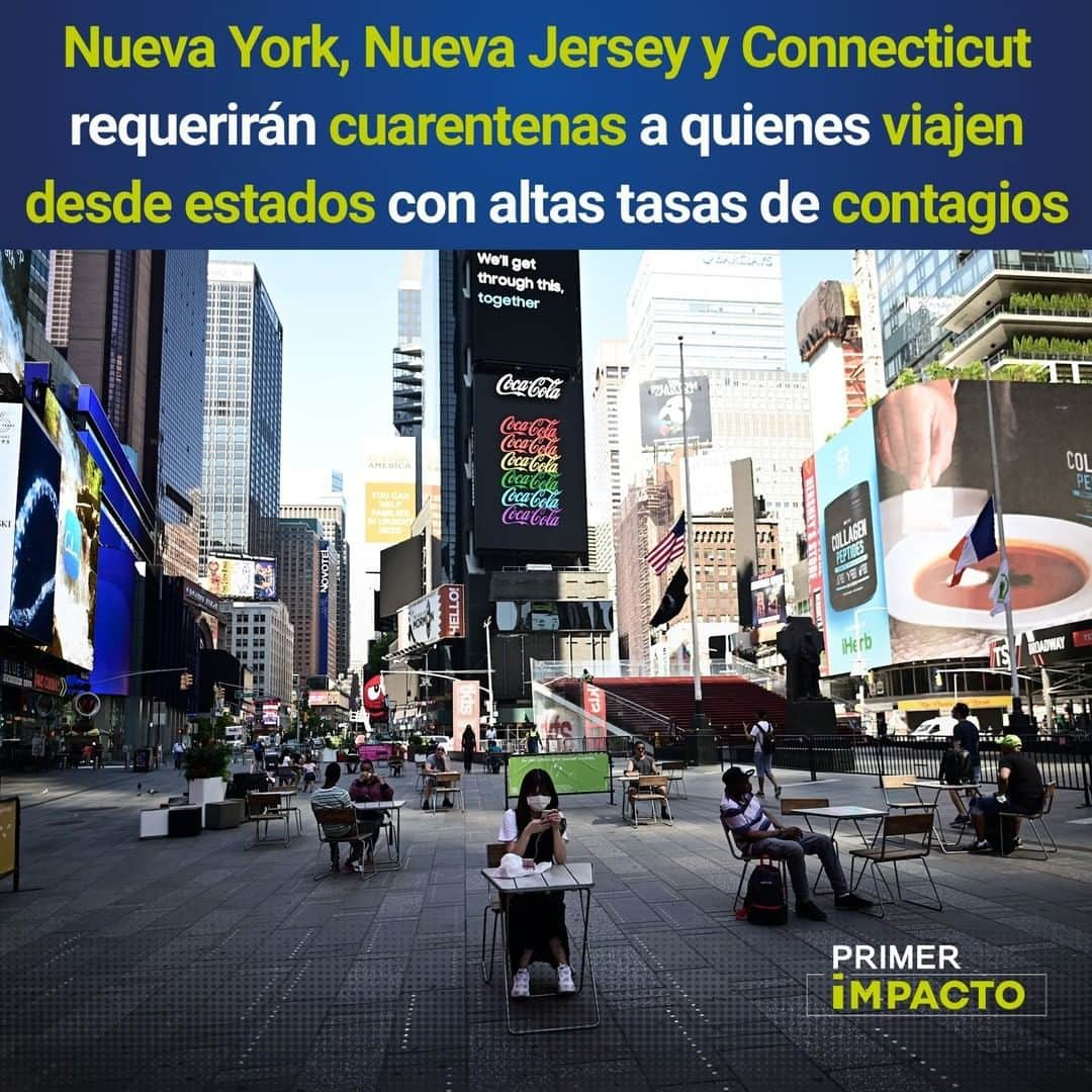 Primer Impactoさんのインスタグラム写真 - (Primer ImpactoInstagram)「Quienes viajen a #NuevaYork, #NuevaJersey o #Connecticut desde Alabama, Arkansas, Arizona, Florida, Carolina del Norte, Carolina del Sur, Washington, Utah y Texas deberán estar en cuarentena durante 14 días. "Lo último que debemos hacer es someter a nuestra gente a otra ronda (de contagios)", dijo el gobernador de Nueva Jersey, #PhilMurphy.  #AndrewCuomo, gobernador de Nueva York, dijo que "la sencilla razón por la que hacemos esto es porque nos costó mucho bajar la curva" de contagios y que esperan prevenir una segunda 'ola'. El gobernador de Connecticut, #NedLamont, agregó: "De mala gana tomamos la decisión... esto es lo que tenemos que hacer". Más información sobre esta noticia en el link de nuestra biografía.  #PrimerImpacto.」6月25日 1時54分 - primerimpacto