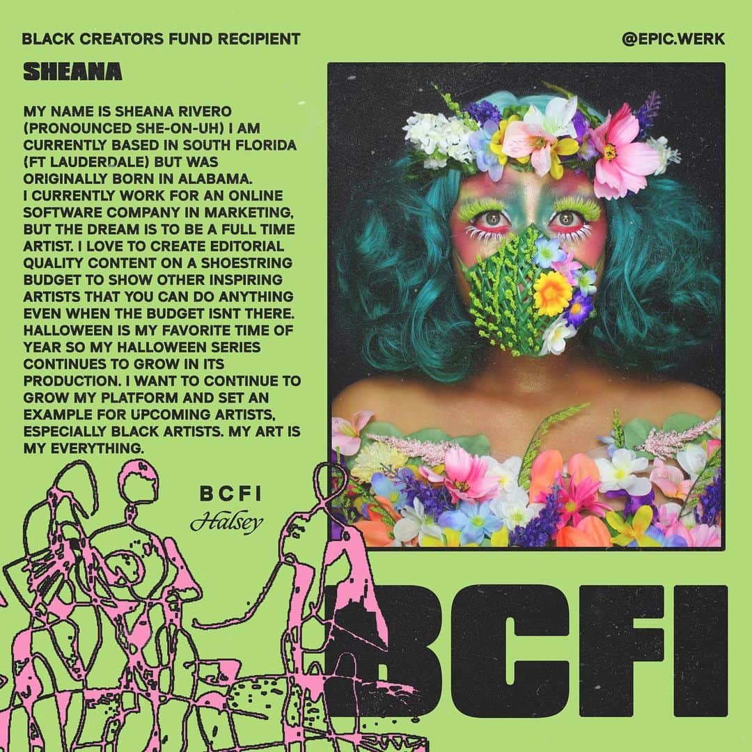 Halseyのインスタグラム：「#BLACKCREATORSFUND Name: Sheana  IG: @epic.werk  Bio: My Name is Sheana Rivero (Pronounced She-On-Uh) I am currently based in South Florida (Ft Lauderdale) but was originally born in Alabama. I currently work for an online software company in marketing, but the DREAM is to be a full time artist. I love to create editorial quality content on a shoestring budget to show other inspiring artists that YOU CAN DO ANYTHING even when the budget isn't there. Halloween is my favorite time of year so my Halloween series continues to grow in its production. I want to continue to grow my platform and set an example for upcoming artists, especially black artists. My art is my EVERYTHING.」