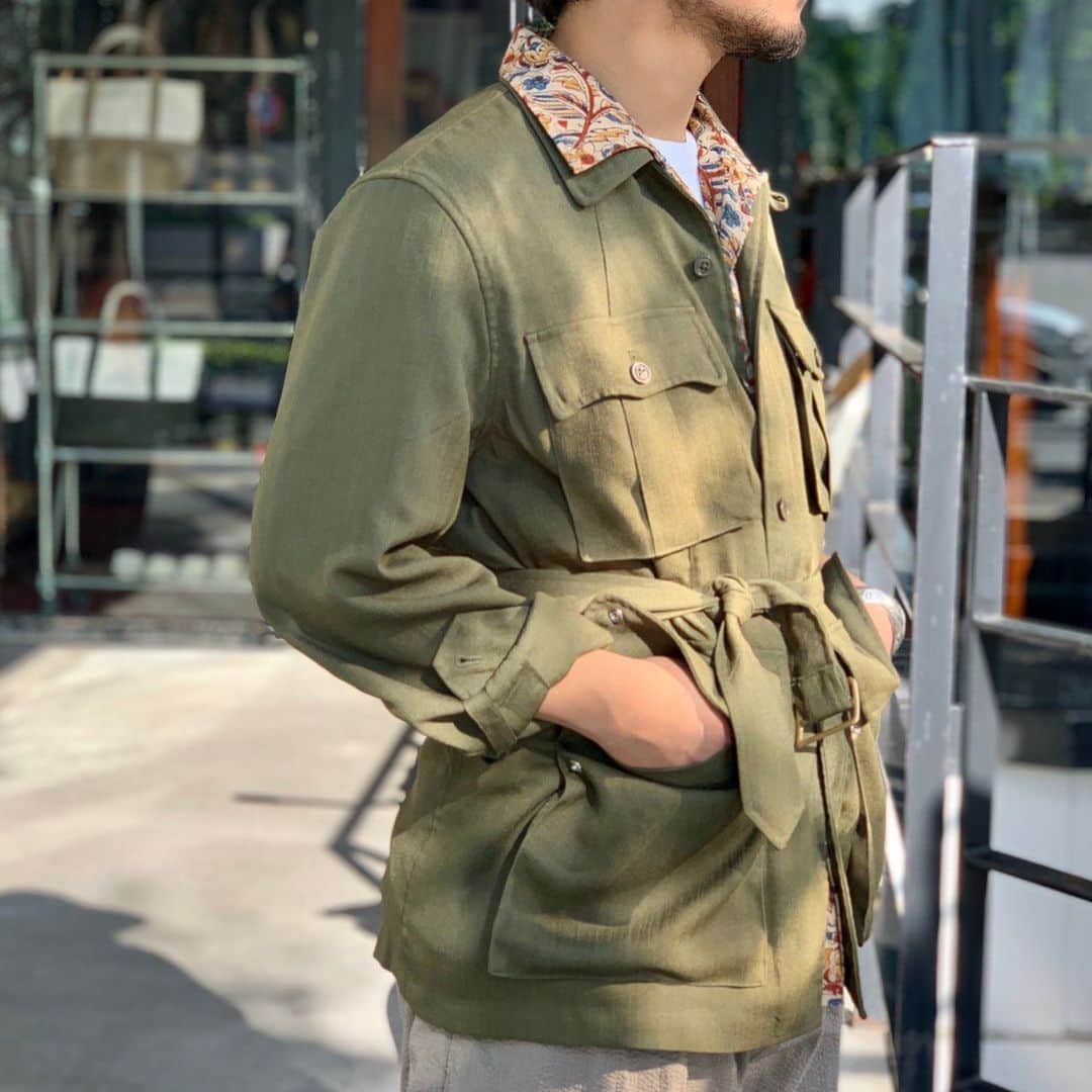 のインスタグラム：「BEAMS PLUS STYLE  #beams #beamsplus #beamsplusharajuku #harajuku #tokyo #japan #opencollarshirt #blockprint #tropicaljacket #rancourt #mensfashion #mensstyle #menswear #keepfashionalive」