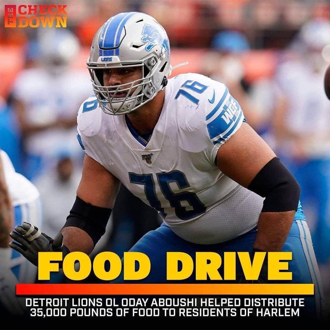 NFLさんのインスタグラム写真 - (NFLInstagram)「@detroitlionsnfl OL Oday Aboushi distributed over 35,000 pounds of food to Harlem residents. 🙏 (via @thecheckdown)」6月25日 3時30分 - nfl