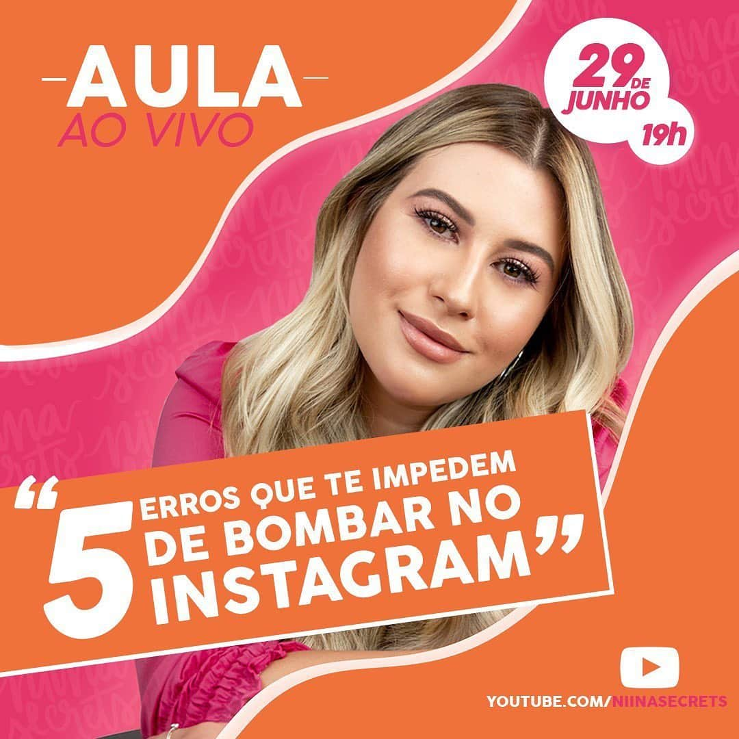 ニーナさんのインスタグラム写真 - (ニーナInstagram)「Heyy, vai rolar mais uma aula ao vivo maravilhosa! 5 erros que te impedem de bombar no INSTAGRAM 🤯 Você não sabe definir o seu nicho? Se sente perdida na hora de postar? Quer parar de “falar sozinha” nos stories e ter um engajamento real com seguidores reais?  Essa aula é pra você, é só se inscrever no link da bio! 100% online e gratuita ♥️」6月24日 23時34分 - niinasecrets