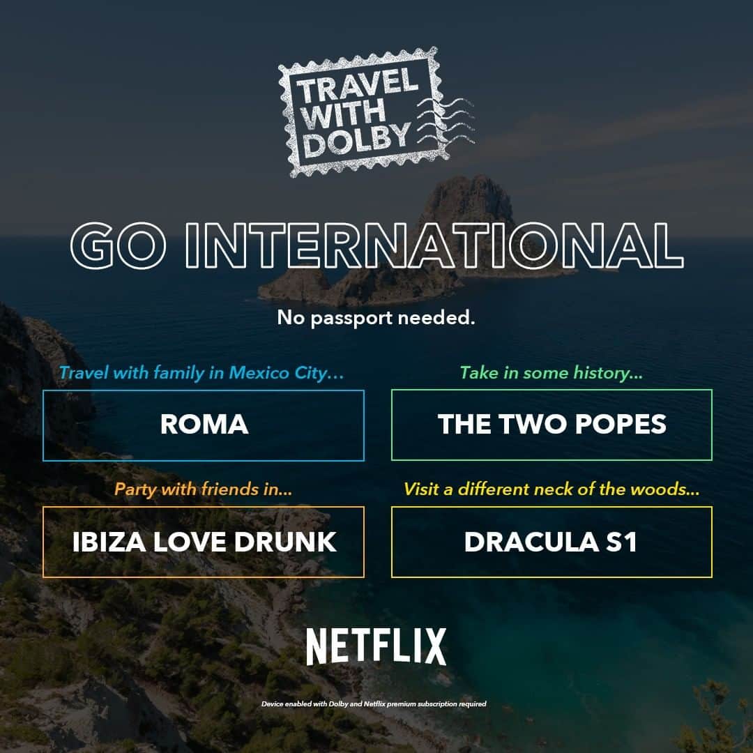 ドルビーラボラトリーズさんのインスタグラム写真 - (ドルビーラボラトリーズInstagram)「You could use a vacation. See the world in Dolby. Here's an itinerary to help you go international with @Netflix in Dolby*.⁣ ⁣ #DolbyVision #DolbyAtmos⁣ ⁣ *Device enabled with Dolby and Netflix premium subscription required」6月25日 1時30分 - dolbylabs