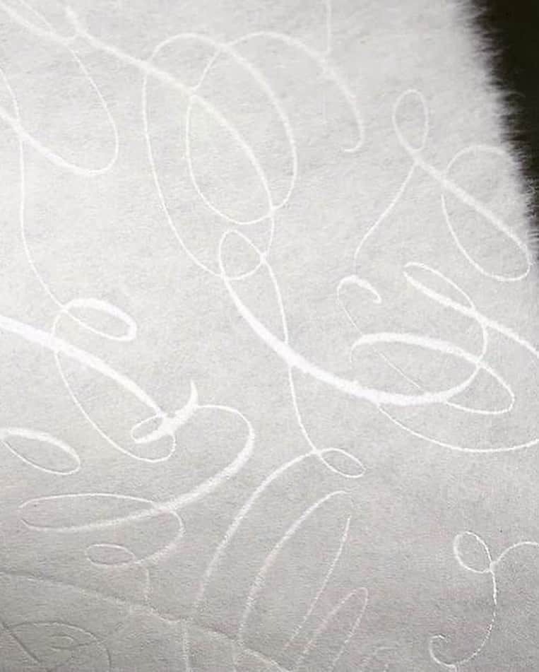 Veronica Halimさんのインスタグラム写真 - (Veronica HalimInstagram)「A collaboration project with @kamisoe_kyoto  My flourishing pattern called ‘Rhythm’, capturing the sound I hear during the writing process.  Woodblock printed on washi paper. — #karakami #kamisoe #rhythm #truffypi #calligraphy #flourishing #washipaper #kyoto #stationerydesign #white #カリグラフィー　#カリグラフィースタイリング　#woodblockprint #pattern #art」6月25日 12時23分 - truffypi
