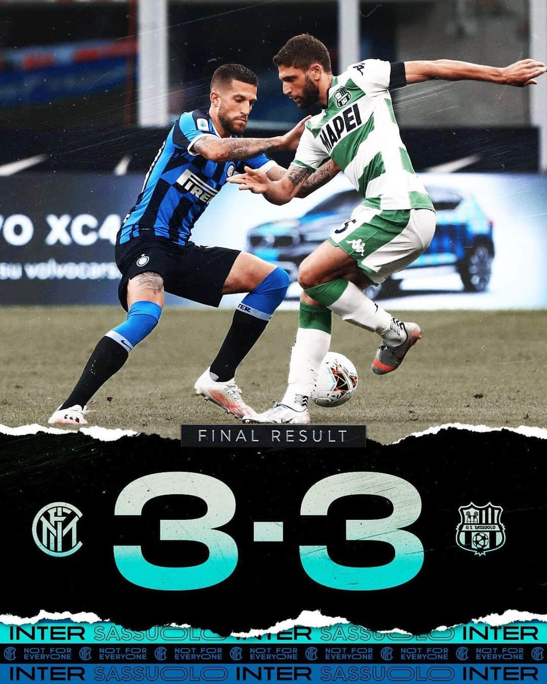 インテルナツィオナーレ・ミラノさんのインスタグラム写真 - (インテルナツィオナーレ・ミラノInstagram)「FULL TIME #InterSassuolo 3-3 ⚽️ 4’ Caputo ⚽️ 41’ @romelulukaku (P) ⚽️ 45’ @cristianobiraghi34 ⚽️ 81’ Berardi (P) ⚽️ 86’ @borjavalero20 ⚽️ 89’ Magnani #Inter #ForzaInter #SerieA #Football」6月25日 4時31分 - inter