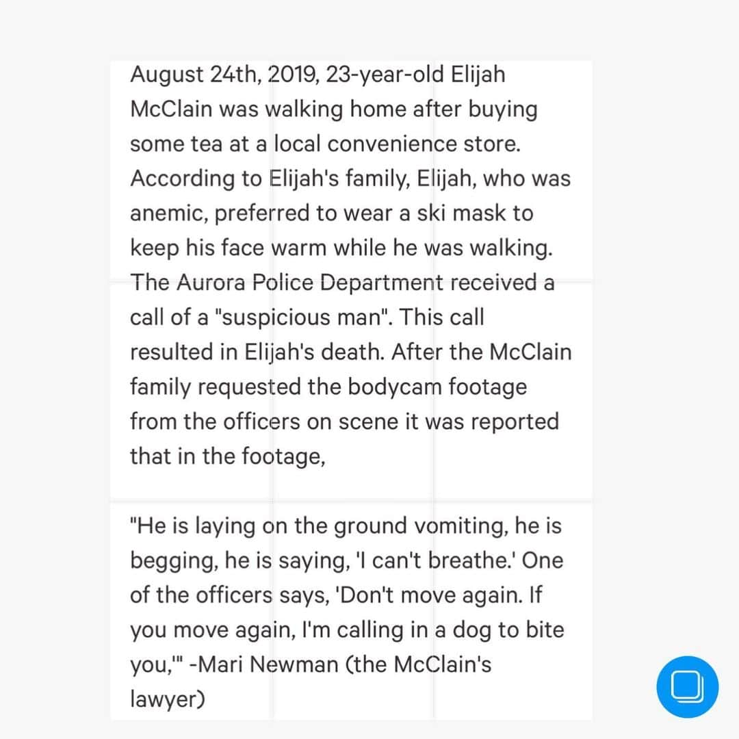 メイ・ホイットマンさんのインスタグラム写真 - (メイ・ホイットマンInstagram)「this is horrific. murdered going to get iced tea for his brother. Minding his own business. A gentle, introverted 23 year old man who played violin for shelter animals in his spare time. His death was at the hands of the Aurora police department and the prosecutor did absolutely fucking nothing about it. There must be justice for Elijah McClain. The murderer cops who murdered him MUST BE ARRESTED. White people- we do not get to fall back even an inch from this battle. DO NOT LOOK AWAY. BLACK PEOPLE ARE BEING MURDERED. KILLER COPS ARE WALKING FREE. THERE MUST BE JUSTICE.  #sayhisname #elijahmcclain #saytheirnames #blacklivesmatter」6月25日 4時46分 - mistergarf