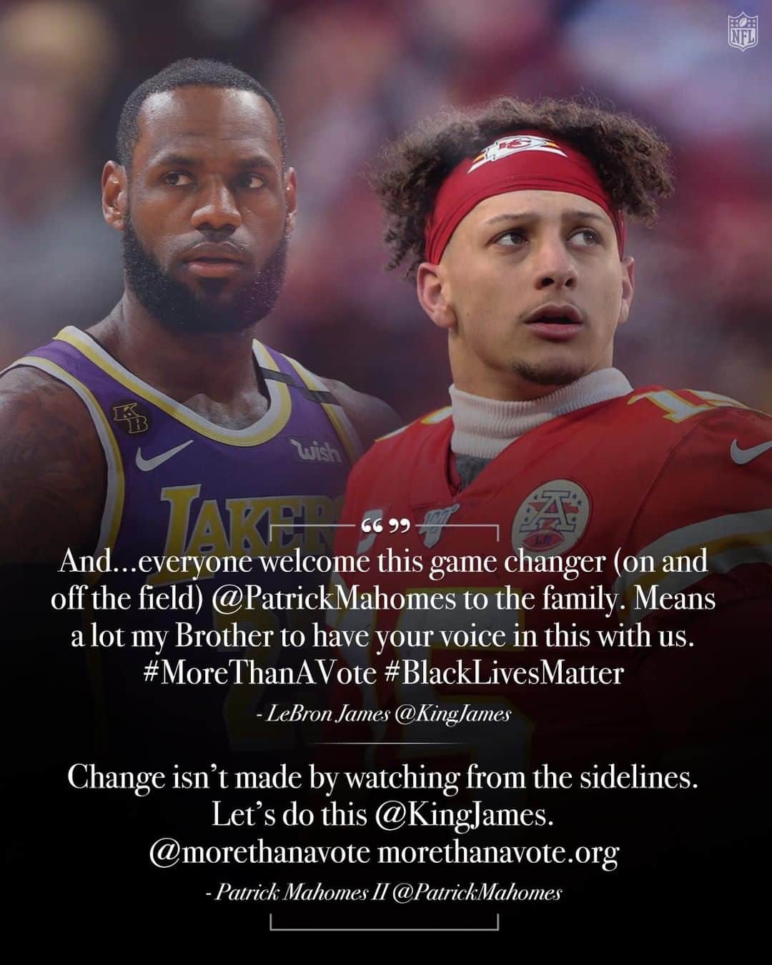 NFLさんのインスタグラム写真 - (NFLInstagram)「@patrickmahomes joins @kingjames in the @morethanavote campaign to promote voter registration and fight voter suppression.⁣ ⁣ For more information, visit morethanavote.org」6月25日 5時31分 - nfl