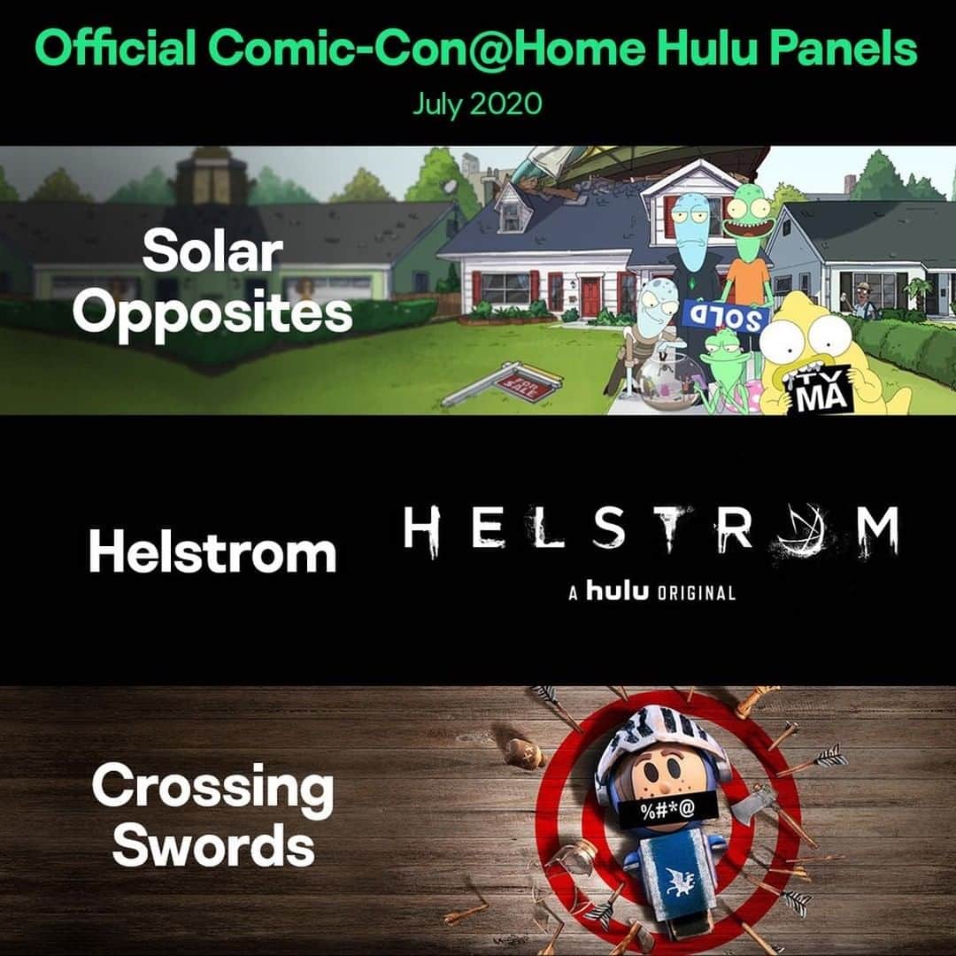Hulu Home of Emmy-winningさんのインスタグラム写真 - (Hulu Home of Emmy-winningInstagram)「It’s official. Here are our confirmed panels for #ComicConAtHome: Solar Opposites 🚀, Helstrom 🔥, Crossing Swords ⚔️. See you in July!」6月25日 8時37分 - hulu
