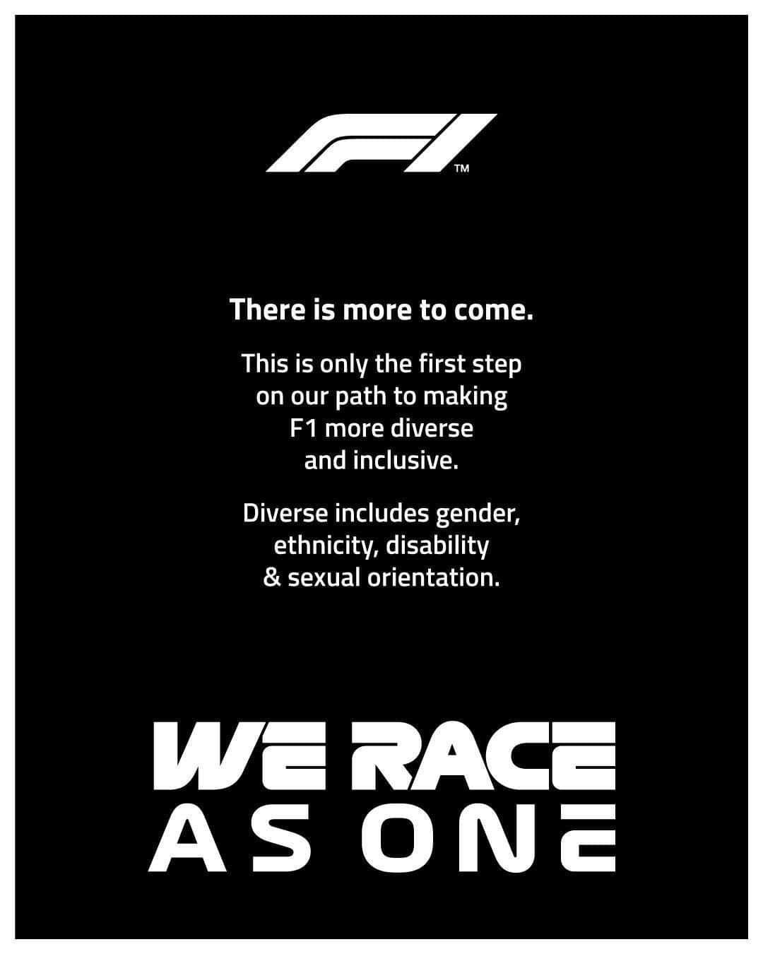 F1さんのインスタグラム写真 - (F1Instagram)「Today we are proud to set out a new series of commitments, including a personal $1 million contribution from CEO Chase Carey, to increase diversity and inclusion, across and within F1  #WeRaceAsOne」6月25日 20時49分 - f1