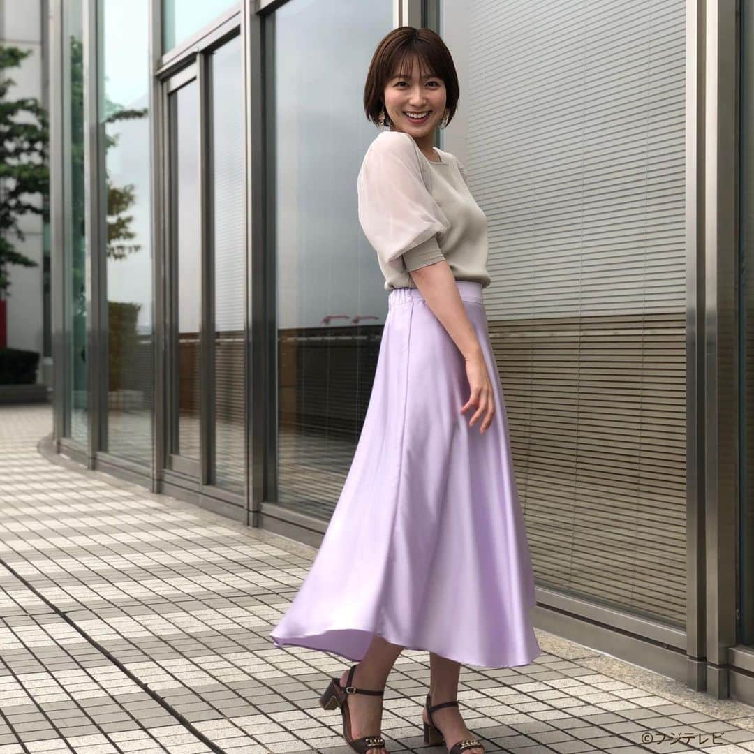 フジテレビ「めざましテレビ」さんのインスタグラム写真 - (フジテレビ「めざましテレビ」Instagram)「6月24日（水） ・ ファッション雑誌CanCamとコラボした お天気コーナー「きょう何着て行く？」 阿部華也子ちゃんの毎日のコーデを紹介♪ ・ 【きょうのコーデ】 ニット→#poolstudioalivier 6900円 スカート→#poolstudioalivier 1万1500円 靴→#ダイアナ　1万3500円 ピアス→#Lycka 1700円 ・ 【コーデのポイント】 透け素材のパフスリーブニットと表情豊かなサテンスカートで シンプルだけど絵になる着こなしで決めてみました✨ トップスとボトムのワンツーコーデになりがちな夏だからこそ それぞれのアイテムを“ちょい盛りデザイン”するのが着映えを叶えるコツです🙆🏻‍♀️ ・ #めざましテレビ #きょう何着て行く？ #阿部華也子 #今日のコーデ#コーデ #CanCam #今日のファッション#ootd #きょう何着て行く？は月〜金朝6時22分ごろ放送！」6月25日 13時53分 - mezamashi.tv