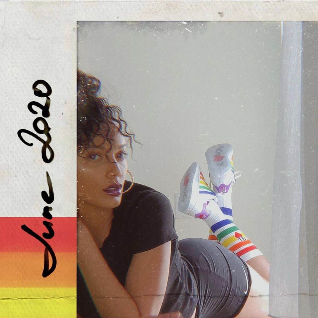 のインスタグラム：「“I believe when we love someone, we respect them, and we listen to them.... and we let them dictate the terms of who they are and what their story is.”- Laverne Cox ♥️✨ Happy Pride 🏳️‍🌈Month every damn month!!! Love, Peace and Respect ✊🏾 ✨ @kswiss @noh8campaign #KSwissNoH8 🌈 photos by me in quarantine.」