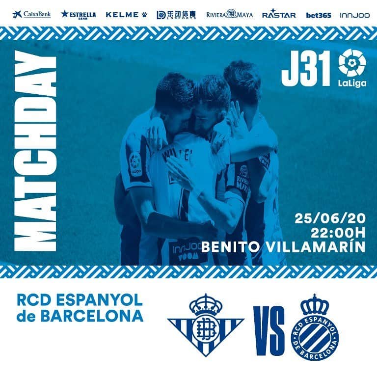 RCDエスパニョールさんのインスタグラム写真 - (RCDエスパニョールInstagram)「🔥 𝗠𝗔𝗧𝗖𝗛𝗗𝗔𝗬 ⚽ Real Betis 🆚 RCD Espanyol de Barcelona 🕙 22h 🏟 Benito Villamarín 🏆 Jornada 31 ⚪🔵 Confiança i determinació! 💪💪 ¡A por todas! - #EspanyoldeBarcelona | #RCDE | #RealBetisEspanyol」6月25日 17時03分 - rcdespanyol