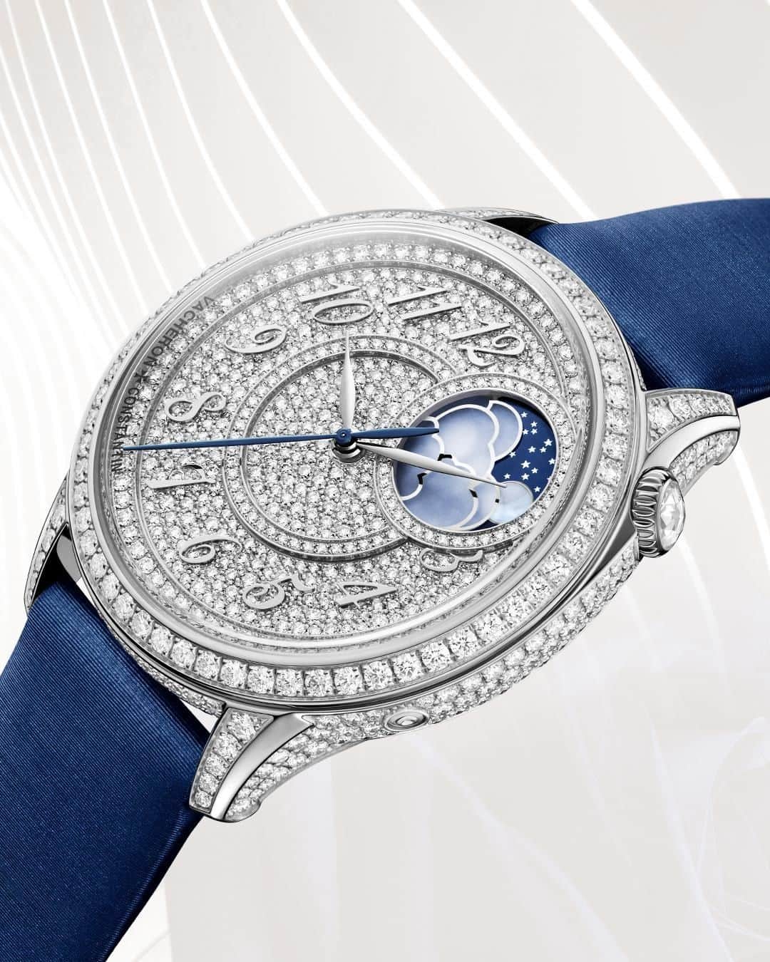 のインスタグラム：「⁣Precious time 💎⠀ ⠀ Make each moment more precious than the one before, with the sparkling embroidery of 802 round cut diamonds of the Égérie moon phase diamond-paved.⠀ ⠀ ⠀ ⠀ ⠀ ⁣#VacheronConstantin #OneOfNotMany #vacheron #thehourlounge #watches #watch #watchesofinstagram #horology #watchoftheday #instawatch #geneva #swissmade #swisswatch #watchesofinstagram #luxury #luxurywatch #womenstyle #ootd #diamonds #style #diamond⠀ ⠀ ⠀」