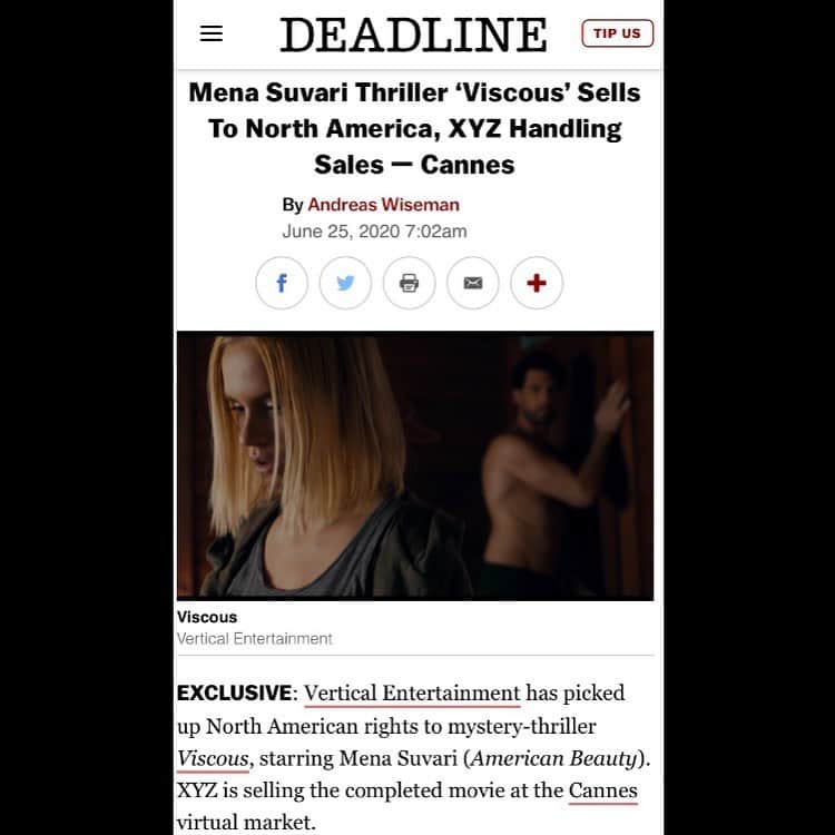 ミーナ・スヴァーリのインスタグラム：「Super excited and grateful for this❣️ Thank you @verticalentertainment and @xyzfilms for the acknowledgment and support! 🙏🏼 #ThankfulThursday #ThursdayThriller」
