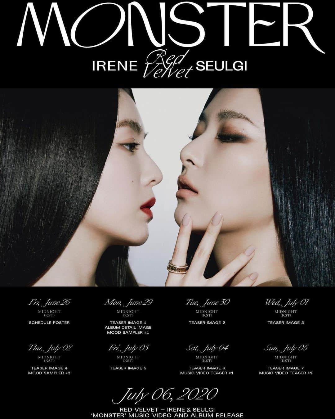 スルギさんのインスタグラム写真 - (スルギInstagram)「Red Velvet - Irene & Seulgi 1st mini-album “MONSTER” Teaser Schedule - 🎥 Red Velvet Irene & Seulgi unit will release their album on July 6. 💿 The album will contain 6 songs including the title track "Monster". @hi_sseulgi @renebaebae @redvelvet.smtown #RedVelvet_IRENE_SEULGI #레드벨벳_아이린_슬기 #MONSTER #IS_the_MONSTER」6月26日 0時03分 - kristiandawal29