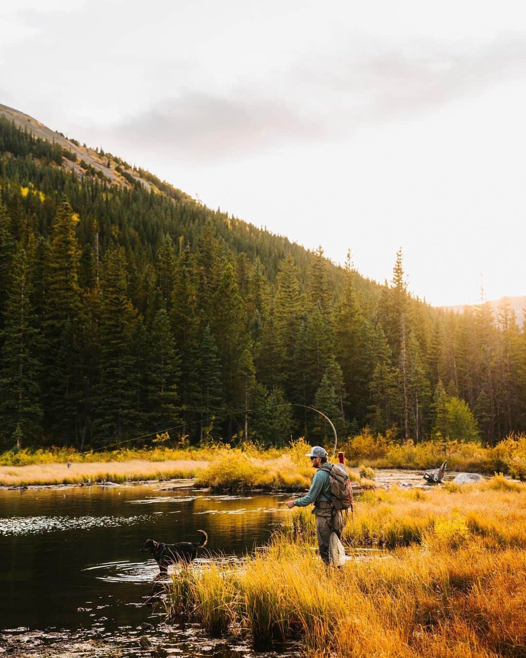 のインスタグラム：「KELTYBUILT 🐟 A RIVER RUNS THROUGH IT 🐟 Here’s to all you pole dancers cashing in on the Golden Hour. Featured pack: The NEW Redwing 36 with pass-through wing pockets that are perfect for stashing a fly rod. #keltybuilt #builtforplay #flyfishing ⁠⠀ ⁠⠀ 📷: @twm_photo」
