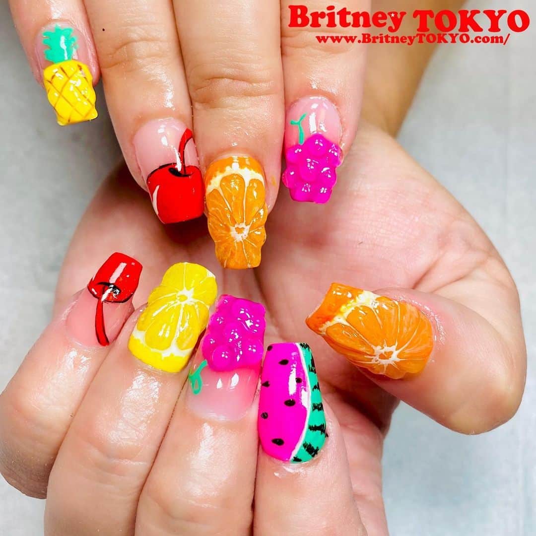 Britney TOKYOさんのインスタグラム写真 - (Britney TOKYOInstagram)「Juicy🍊🍒🍇🍍🍉 #nailart #nails #fashion #britneytokyo #summervibes  Used💅🏻✨ @tokyospicenail @naillabousa」6月26日 7時28分 - britneytokyo