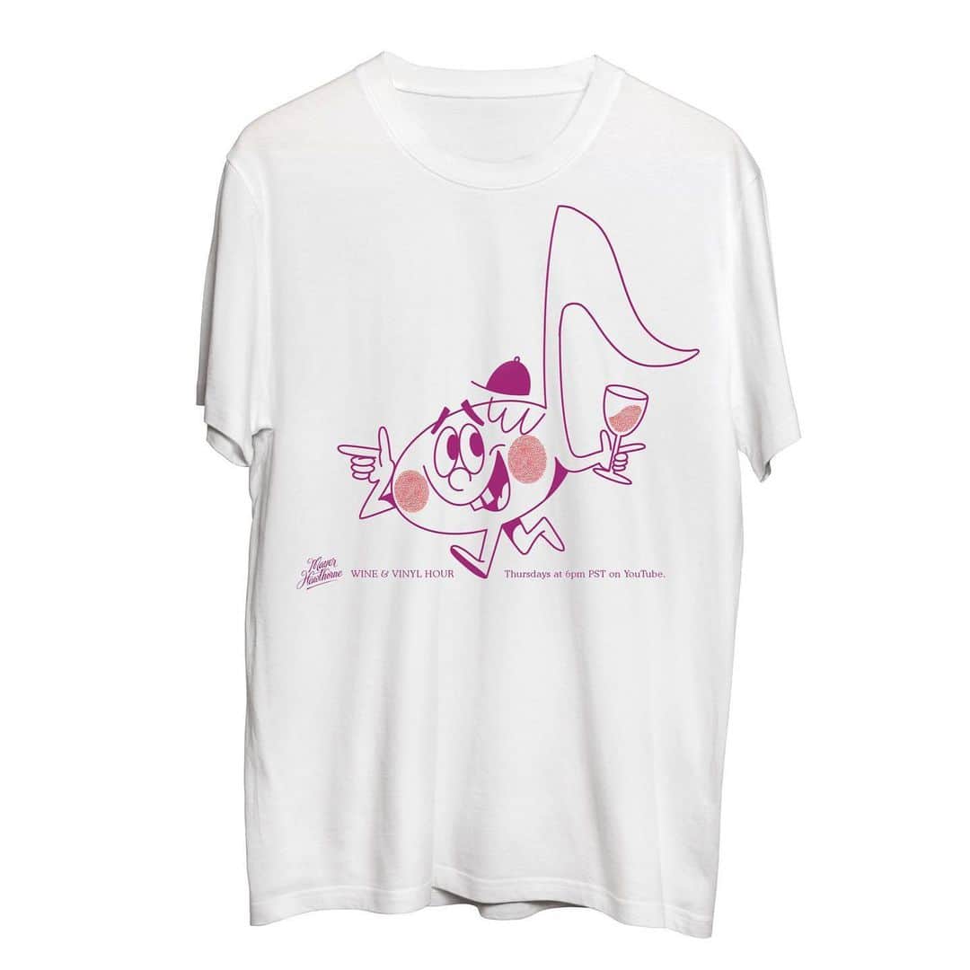 メイヤー・ホーソーンのインスタグラム：「‪Libation to heal the nation. Wine & Vinyl Hour all up in your living room TONIGHT at 6PDT. These sensational new shirts are in the store and a portion of every sale will go to @UNICEFUSA helping underserved communities battle COVID-19 💜」