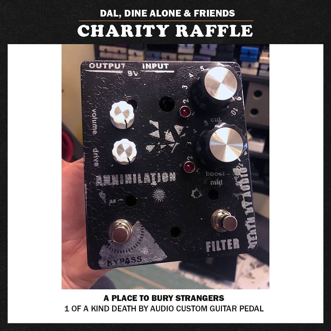 A Place to Bury Strangersのインスタグラム：「@dinealonerecords & @cityandcolour_official have put together a raffle with proceeds donated to: ⠀⠀⠀⠀⠀⠀⠀⠀⠀ •Black Lives Matter (Toronto)• https://blacklivesmatter.ca/donate/ ⠀⠀⠀⠀⠀⠀⠀⠀⠀ •Black Lives Matter (Global)• https://secure.actblue.com/donate/ms_blm_homepage_2019 @blklivesmatter ⠀⠀⠀⠀⠀⠀⠀⠀⠀ •NIA Centre For the Arts• https://www.canadahelps.org/en/dn/m/37146/donation @niacentre ⠀⠀⠀⠀⠀⠀⠀⠀⠀ •The Bail Project• https://secure.givelively.org/donate/the-bail-project @bailproject ⠀⠀⠀⠀⠀⠀⠀⠀⠀ •Black Women in Motion (Toronto)• https://blackwomeninmotion.org/ @blackwomeninmotion  https://www.dinealonestore.com/collections/charity-raffle  Oliver has donated a one of a kind @deathbyaudioeffects pedal:  Guitar pedal used during the recording of "Pinned". A note on the pedal from the band: "It's a super blown out mic preamp adapted for instrument use where you can stomp between 2 different equalizer channels. Each knob on the right controls the mid sweep of the selectable channels. One is set internally to be a boost and the other a cut. So basically it's a one of a kind distortion device with that super unique Death By Audio sound." https://www.dinealonestore.com/collections/charity-raffle/products/a-place-to-bury-strangers-guitar-pedal-raffle (Link In Bio)  Each $10 you contribute through this page will represent one chance to be the lucky recipient of this donation. For example if you pay $100 = 10 chances. There is no limit on the amount you can donate but only donations made through this page will give you the chance to win this item. Winners will be notified by email used to purchase tickets. All Contributions raised on this page will be split evenly and donated directly to those organizations.  All sales are final as these items are considered memorabilia. One person will be chosen at random and will be contacted via e-mail by July 10, 2020.  #dinealonerecords #cityandthecolour #blacklivesmatter #niacentreforthearts #thebailproject #blackwomeninmotion #aplacetoburystrangers #aptbs #deathbyaudioeffects」