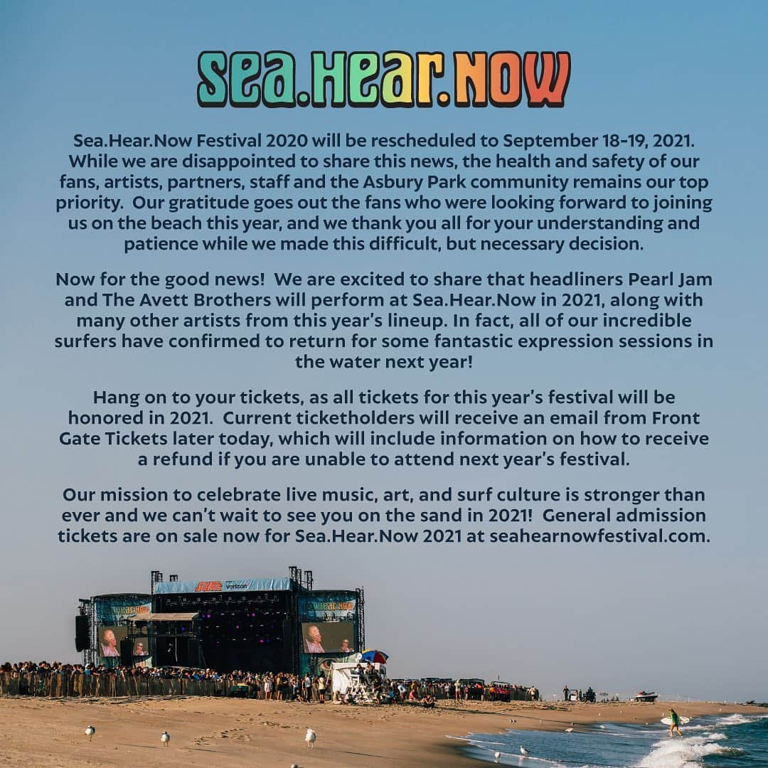 パール・ジャムさんのインスタグラム写真 - (パール・ジャムInstagram)「@SeaHearNow 2020 will be rescheduled to September 18-19, 2021.  Head to the link in stories for more details.」6月26日 4時38分 - pearljam