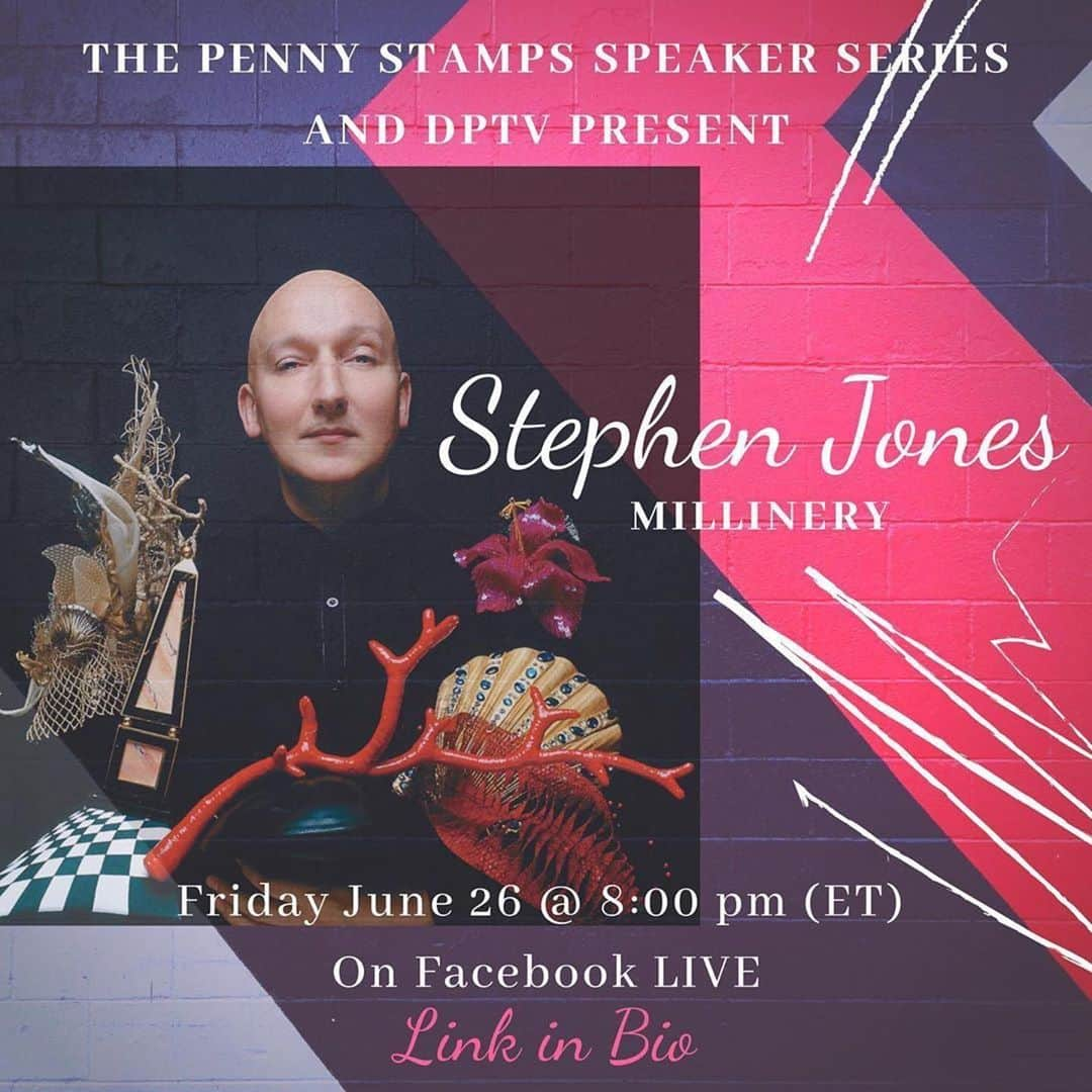 スティーブンジョーンズさんのインスタグラム写真 - (スティーブンジョーンズInstagram)「#Repost @pennystamps_speakerseries ・・・ Tomorrow, Friday June 26, the Penny Stamps Speaker Series and DPTV present talks from the archive featuring world renowned milliner @stephenjonesmillinery.  #pennystamps #pennystampsspeakerseries #stampsschoolofartanddesign #detroitpublictelevision #dptv #michigan #michigantheater #universityofmichigan #umicharts #uofmichigan #uofm #art #design #designers #innovation  #education #lecture #lectureseries #music #college #collegelife #creative #millenery #hatmaking @detroitperforms @pbsbooks @detroitpublictv @umicharts」6月26日 4時37分 - stephenjonesmillinery