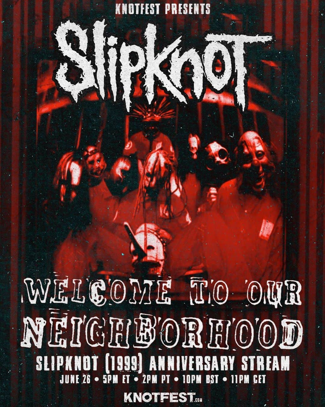 Slipknotさんのインスタグラム写真 - (SlipknotInstagram)「To celebrate the 21st anniversary of our album 'Slipknot', @KNOTFEST will be streaming our film "Welcome To Our Neighborhood" in full featuring footage from the early days of the band, interviews, early live performance footage and more. Watch tomorrow, June 26 at 5pm ET / 2pm PT / 10pm BST / 11pm CET. Get more details at knotfest.com | Link in bio  Exclusive throwback merch designs from our first album album are now available at slipknotmerch.com」6月26日 4時59分 - slipknot