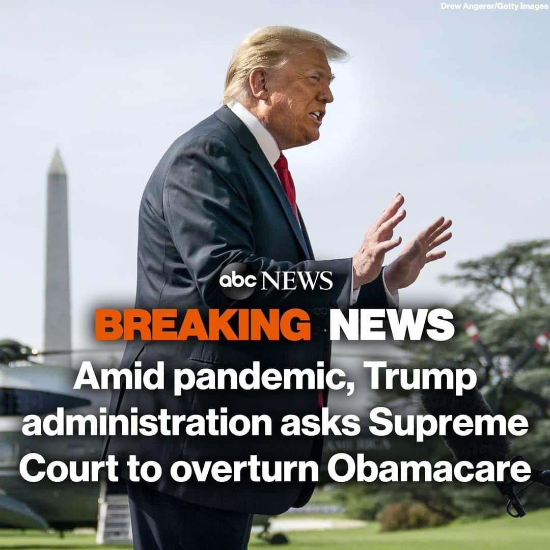 ABC Newsさんのインスタグラム写真 - (ABC NewsInstagram)「In the midst of a pandemic and without an alternative health plan of its own, the Trump administration formally called on the U.S. Supreme Court to completely strike down the Affordable Care Act.⁣ ⁣ The administration makes the case in a legal brief filed Thursday in the case brought by 20 Republican-led states that want to completely invalidate the law.⁣ ⁣ The justices will hear oral arguments as soon as October, which is just weeks before the general election.」6月26日 13時35分 - abcnews