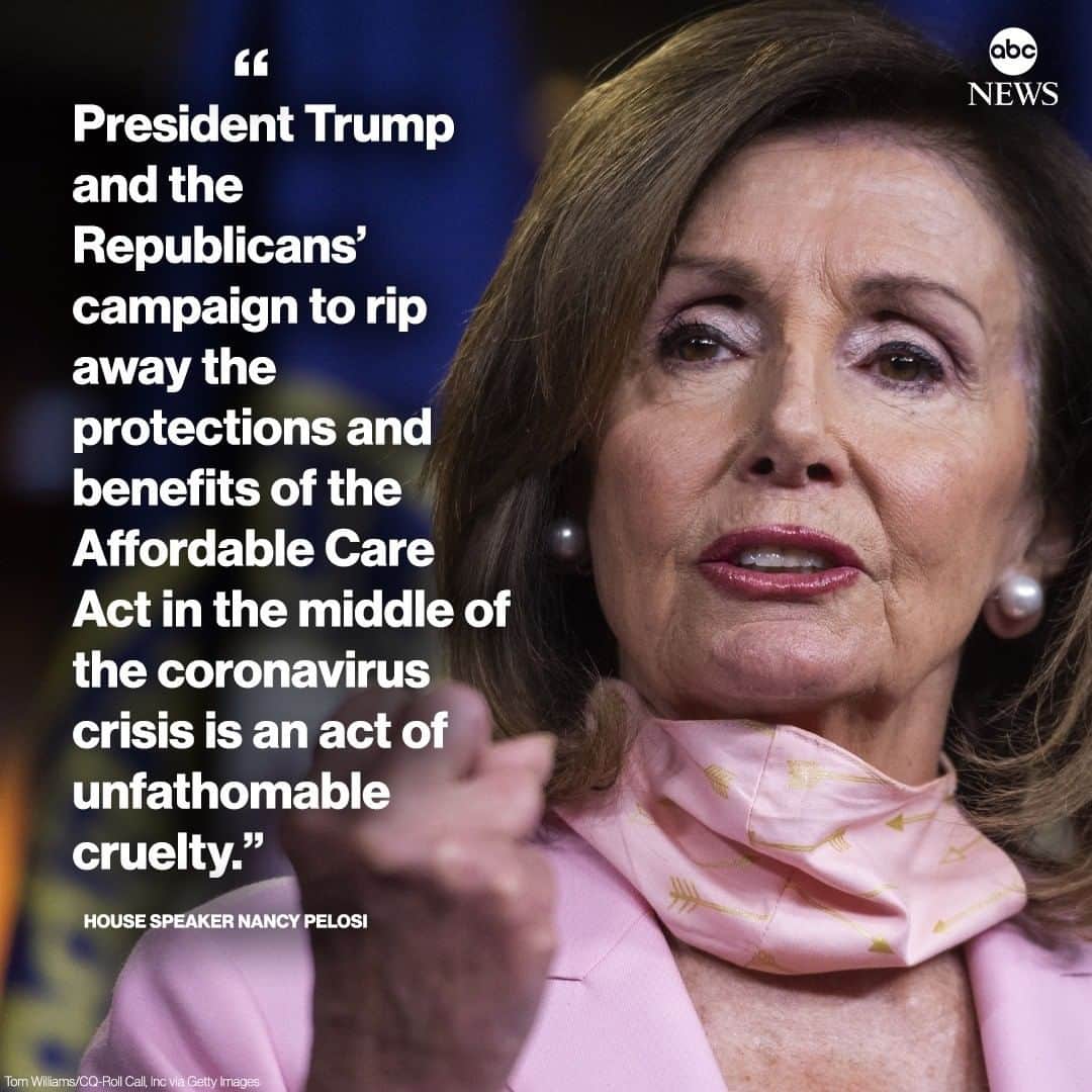 ABC Newsさんのインスタグラム写真 - (ABC NewsInstagram)「Nancy Pelosi issues statement after Trump administration asks the Supreme Court to completely overturn Obamacare: "President Trump and the Republicans’ campaign to rip away the protections and benefits of the Affordable Care Act in the middle of the coronavirus crisis is an act of unfathomable cruelty."⁣ ⁣ The administration made its case in a legal brief filed Thursday in the case brought by 20 Republican-led states that want to completely invalidate the law.⁣⁣ ⁣⁣ The justices will hear oral arguments as soon as October, which is just weeks before the general election.」6月26日 14時45分 - abcnews