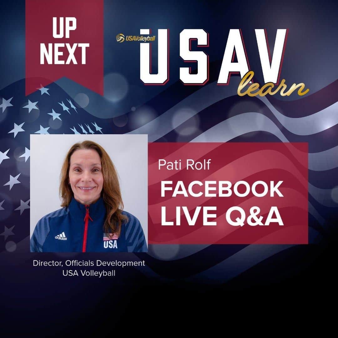 USA Volleyballさんのインスタグラム写真 - (USA VolleyballInstagram)「Join us for a Live Q&A with USA Volleyball Director, Officials Development Pati Rolf on the USA Volleyball Facebook page at 1:30pm PT! Pati will share her experience as an official and talk about how to become an official. #USAVlearn  Pati has extensive experience as an official at the junior, collegiate and international levels including officiating the Summer Olympics in Rio de Janeiro, Brazil!」6月27日 1時00分 - usavolleyball