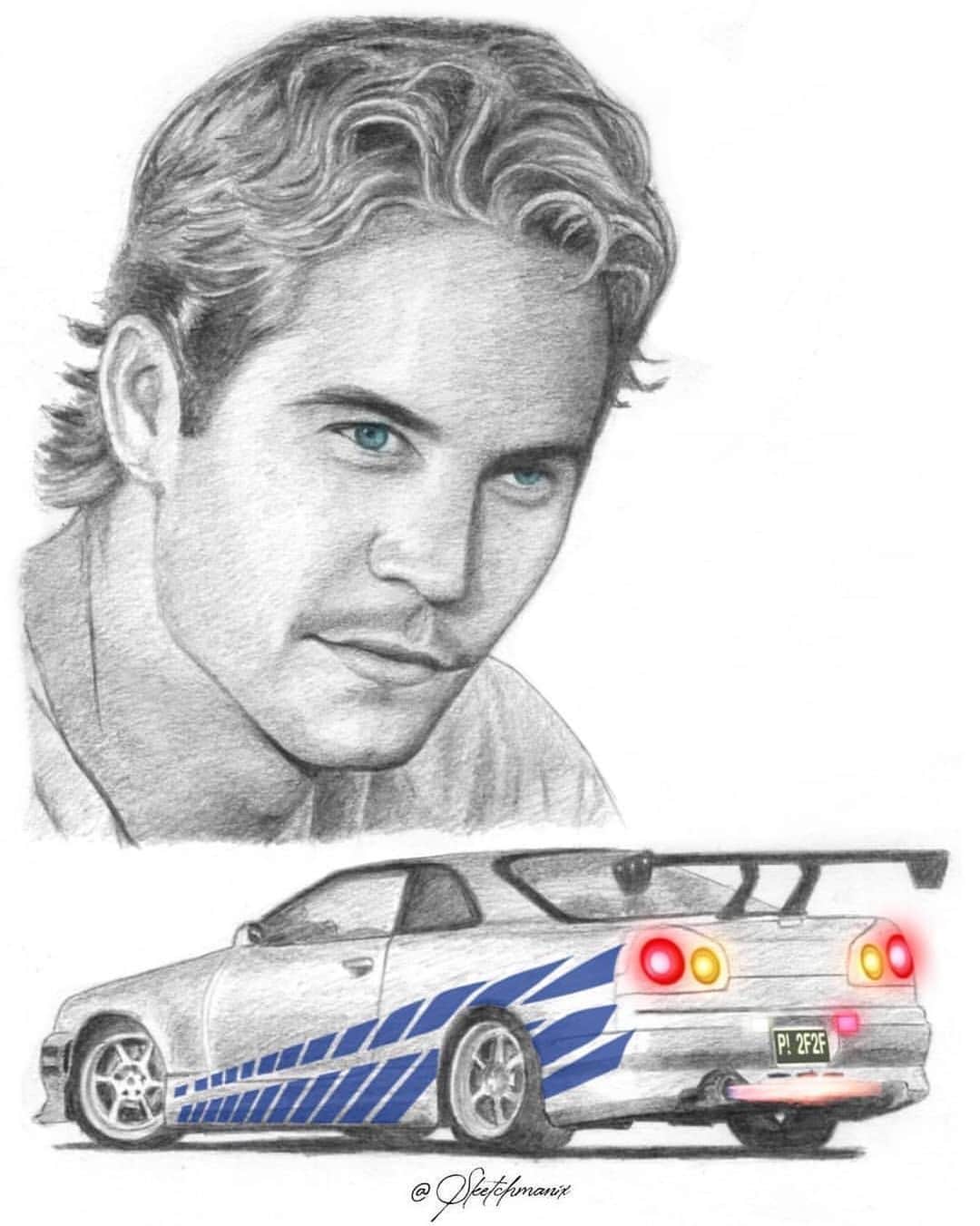 ポール・ウォーカーのインスタグラム：「We’re loving this #PaulWalkerArt by @sketchmanix featuring the Nissan Skyline from #2Fast2Furious! ✏️ #FanArtFriday #TeamPW」