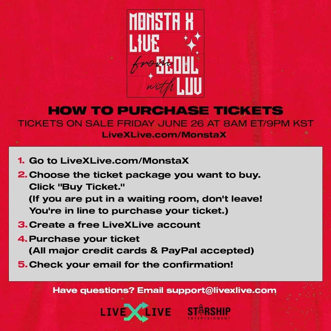 Monsta Xさんのインスタグラム写真 - (Monsta XInstagram)「#MONSTAX ONLINE CONCERT MONSTA X LIVE FROM SEOUL WITH LUV Ticketing Guide ⠀ ✔ Live On Air : 2020.07.25 11PM (EST) ✔ Ticket Open : 2020.06.26 8AM (EST) ⠀ #MONSTAX #MONBEBE #monstaxlivewithluv ⠀ 👉🏻 http://livexlive.com/monstax」6月26日 20時00分 - official_monsta_x