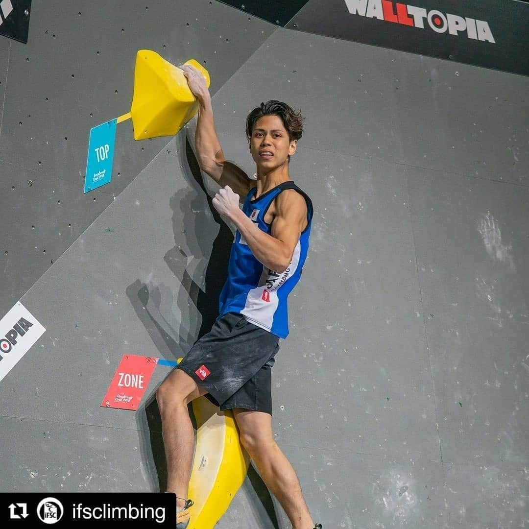 原田海のインスタグラム：「This is a memory that I will not forget for the rest of my life.﻿ ﻿ ﻿ #Repost @ifsclimbing (@get_repost)﻿ ・・・﻿ Who remembers @kai_hrd’s 🇯🇵 spectacular performance at the #IFSCwch Innsbruck 2018 Men's Boulder finals? Catch our latest #IFSCgoldenmemories at the link in our bio. .﻿ .﻿ 📸 @thecircuitclimbing #sportclimbing #climbing #bouldering #boulder #innsbruck #austria #competition  #IFSCmemories #TBT ##throwbackthursday」