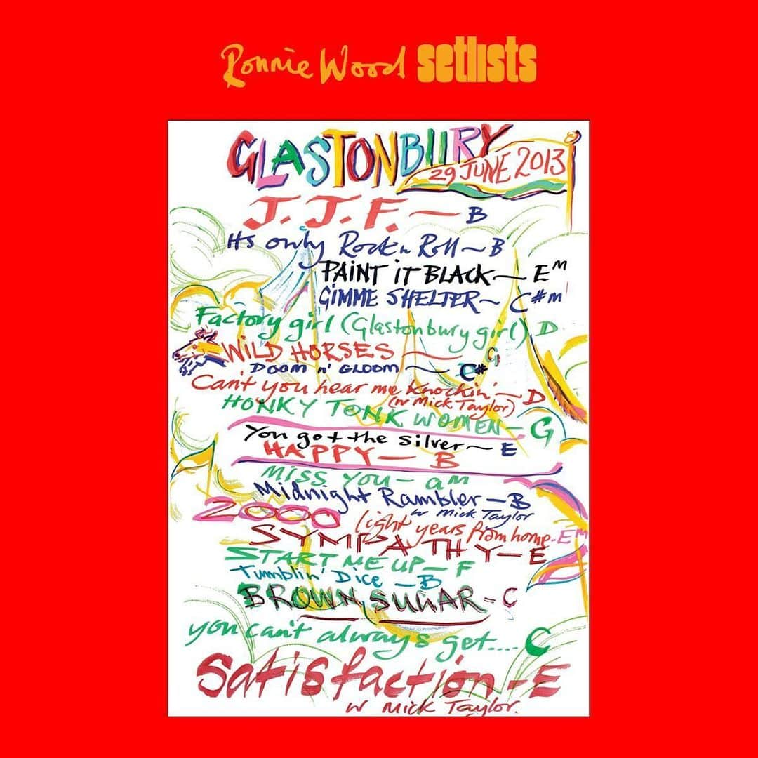 ロン・ウッドさんのインスタグラム写真 - (ロン・ウッドInstagram)「This year celebrates the 50th anniversary of the legendary Glastonbury Festival! Just launched in the Ronnie Wood Official Set List Store is Ronnie’s lithographic art print from the Stones performance on 29th June 2013. You can also listen along to the best live performances of your favorite Stones songs on the website. Don’t forget to enter also enter the prize draw for a chance to win a signed art book from Ronnie. Link in bio. Draw ends 27 June.」6月26日 22時56分 - ronniewood