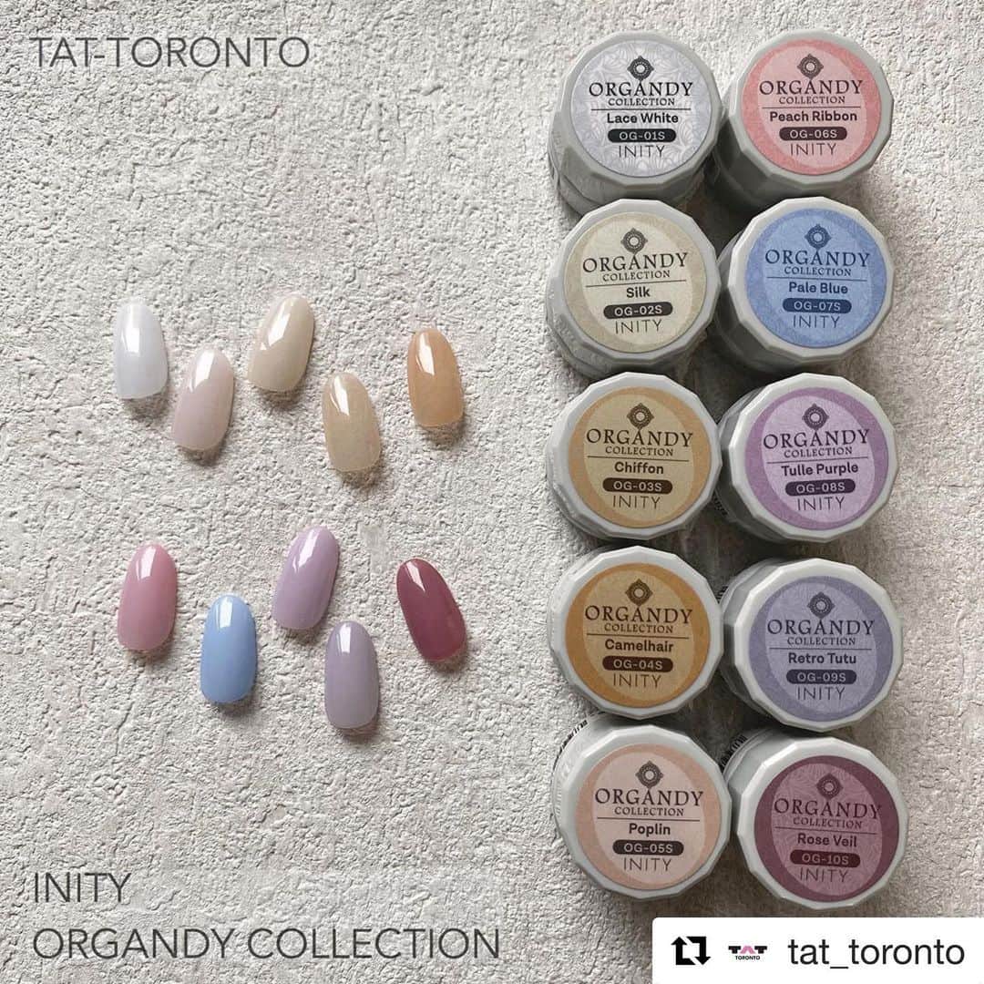 initygel_officialさんのインスタグラム写真 - (initygel_officialInstagram)「カナダ在住のネイリスト様はTATトロント店にてもINITYをご購入頂けます💅 @tat_toronto  是非ご利用くださいませ✨  You can buy INITY at TAT Toronto in Canada💅💅 #Repost @tat_toronto with @get_repost ・・・ 🆕 INITY Organdy Collection A special set containing 10 original organdy colors from OG-01S to OG-10S.  #nailsupplies #nailsupply  #nail #gelnail #naildesign  #springnails #japan #toronto #torontonail #nailswag  nails #nailart  #nuancenail #nuance  #ネイル #ジェルネイル  #春ネイル2020  #自宅ネイルサロン #春ネイル #2020春ネイル#春ネイル2020 #透け感ネイル  #initygel」6月27日 10時03分 - initygel_official