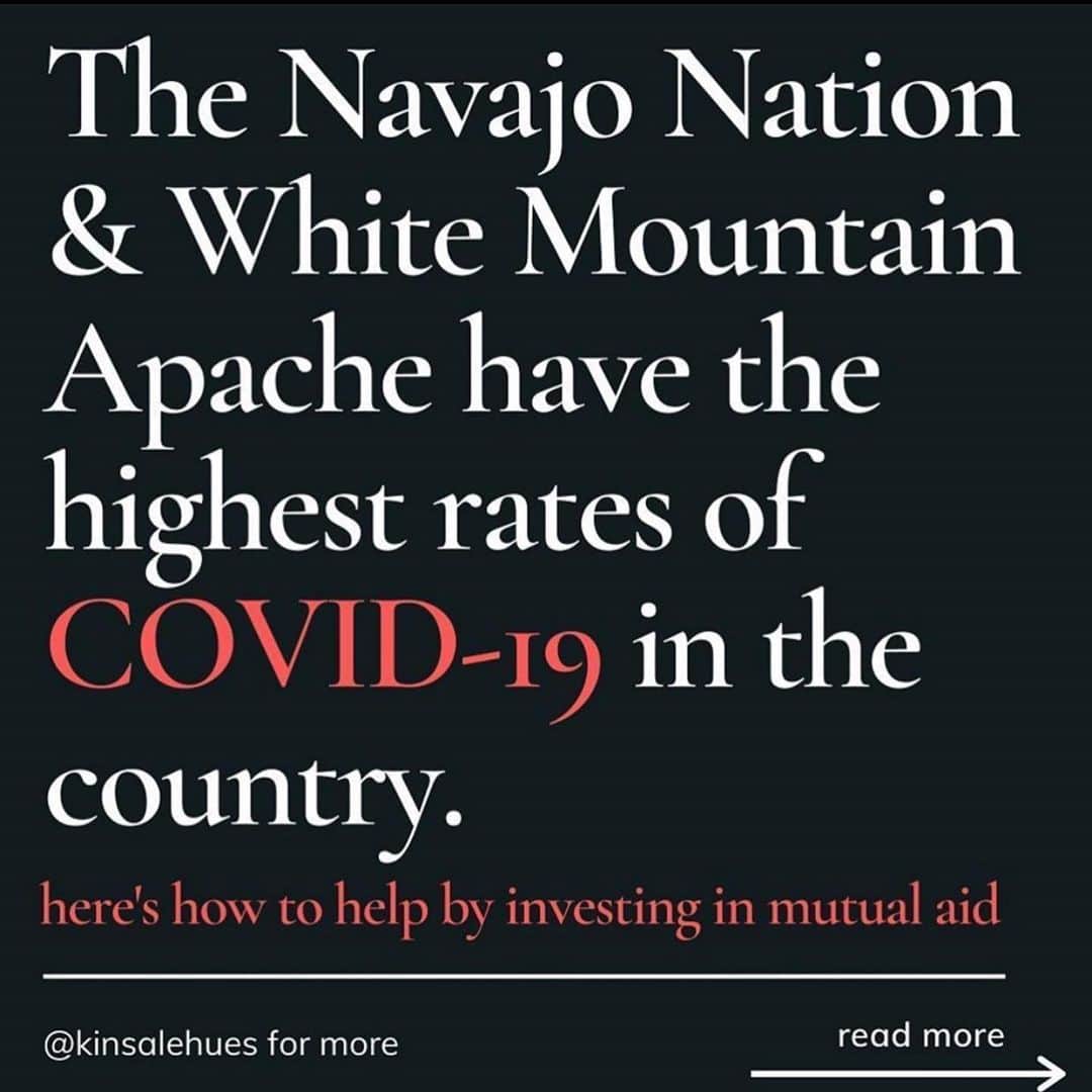トームさんのインスタグラム写真 - (トームInstagram)「#repost @lilnativeboy *update* provided by @canoecanoa - I shared this post late & information/data is changing as the days go by but it’s always important to share accurate info & while the White Mountain Apache is #1 in COVID-19 cases the NN is actually #4 &3 of the top 5 tribes with the highest COVID-19 cases per a capita are Pueblo. *links for the data will be in my bio* but know that the data isn’t always fully accurate as well & is constantly changing bc a lot of people aren’t being surveyed on Tribal Nations. #Repost from @kinsalehues & follow @kinsalehues for more updates & make sure to check the link in her bio for more resources/ places to donate “NOW IS NOT THE TIME TO SLOW DOWN. This post is mainly directed to non-Black, non-Native, non-Black Native folx who have not engaged or donated, or maybe have posted or donated once. Please, if you are financially capable at this time, consider donating to any of these funds. Just because you haven’t heard of this, or maybe posting about this has died down on your feed, doesn’t mean things are improving. In fact, over the past week, they’ve been getting worse. For quick and easy donations, Paypal.me/KinsaleHueston and/or Venmo @KinsaleHueston any amount. I distribute all funds to the Diné and Hopi mutual aid funds in the action doc in my bio. I also will be allocating funds for the White Mountain Apache GoFundMes. For a shipping address for physical supplies, see the action doc. (I had to watermark these slides because certain non-BIPOC celebrities were reposting incomplete slides, not mentioning the action doc, not providing all of the funds, etc omg) I’m cleaning up my feed to make space for others; this is a consolidated post of updates & funds as I add more/find more/the situation becomes more fleshed out.  Side note: I’ve been in contact with the organizers behind Dzil Asdzáán Command Center, ADABI Healing Shelter, Dennehotso, NavajoStrong, Navajo Hopi Families COVID-19 Relief (there are a lot of people here involved & doing great work), Hopi Relief, and a few others so if you have any questions or would like to reach out, feel free to do so.”」6月27日 3時47分 - tomenyc