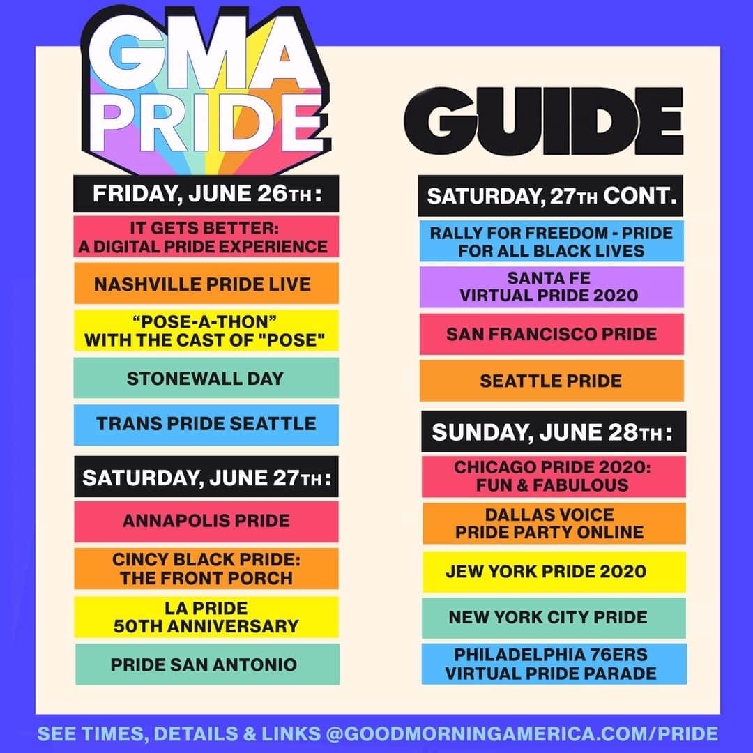 Good Morning Americaさんのインスタグラム写真 - (Good Morning AmericaInstagram)「Happy #Pride America! Link in bio for our GMA Pride Guide of virtual celebrations from coast to coast and much more at GoodMorningAmerica.com/PRIDE!」6月27日 5時39分 - goodmorningamerica